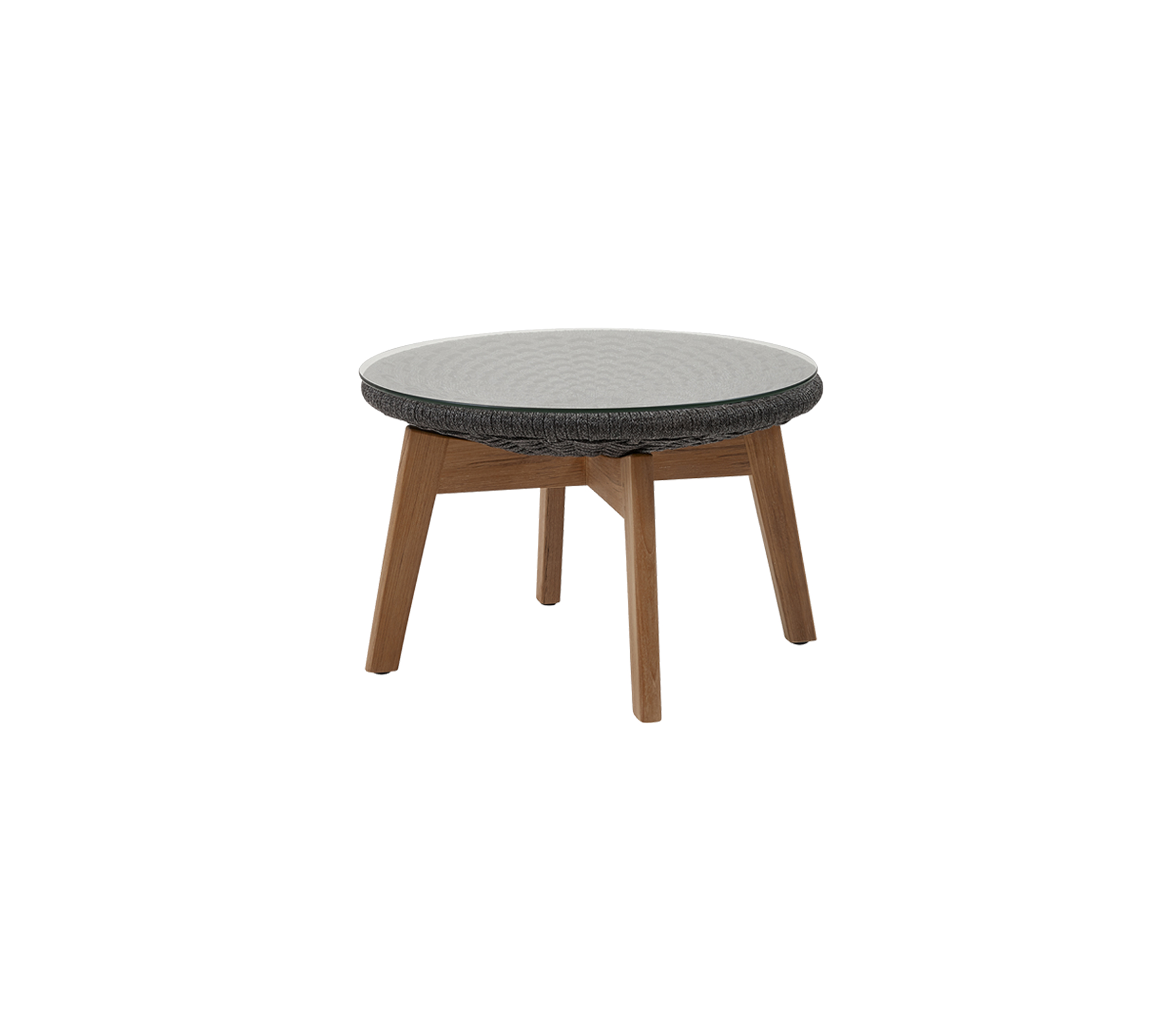 Rundt bord med teksturert lys overflate og treben, ideelt for moderne interiør. Perfekt som et stilfullt midtpunkt.