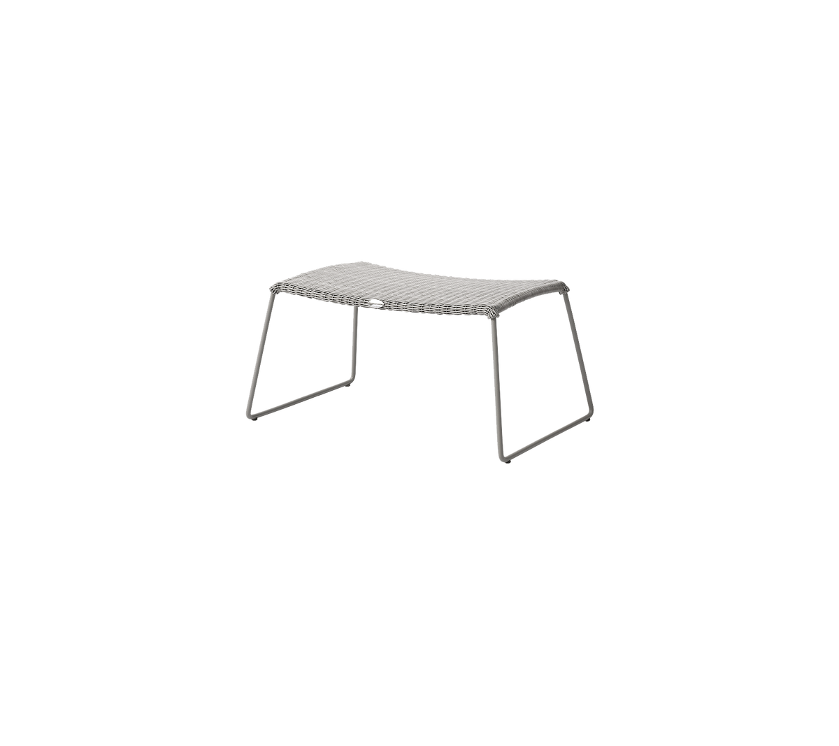 Grått bord med en glatt, rektangulær overflate og minimalistiske metallben, designet for allsidig bruk i ulike omgivelser.