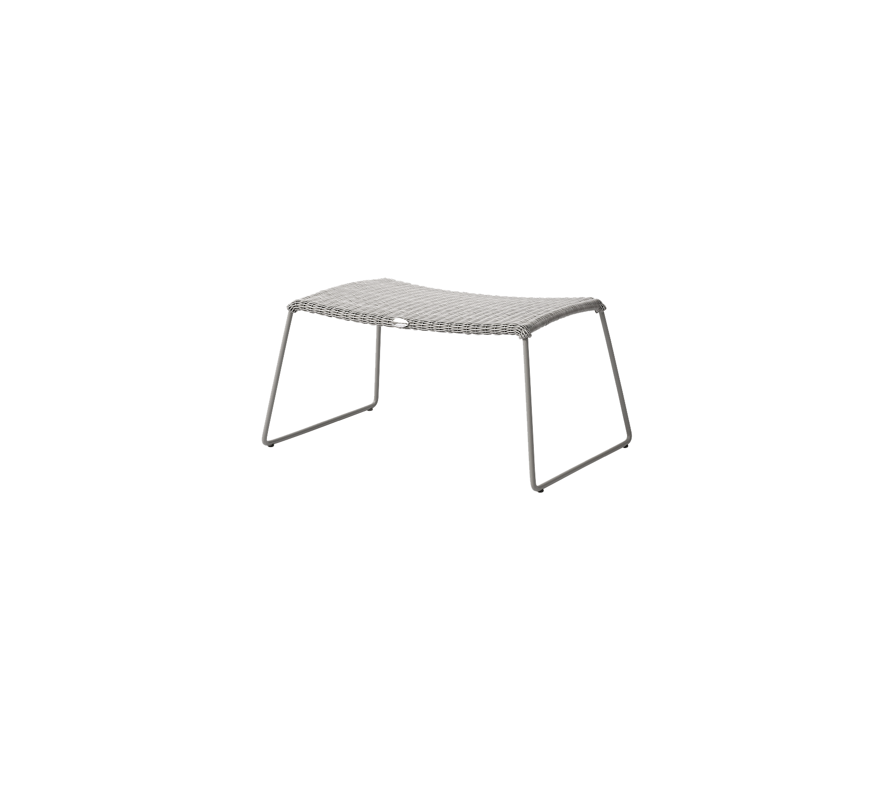 Grått bord med en glatt, rektangulær overflate og minimalistiske metallben, designet for allsidig bruk i ulike omgivelser.