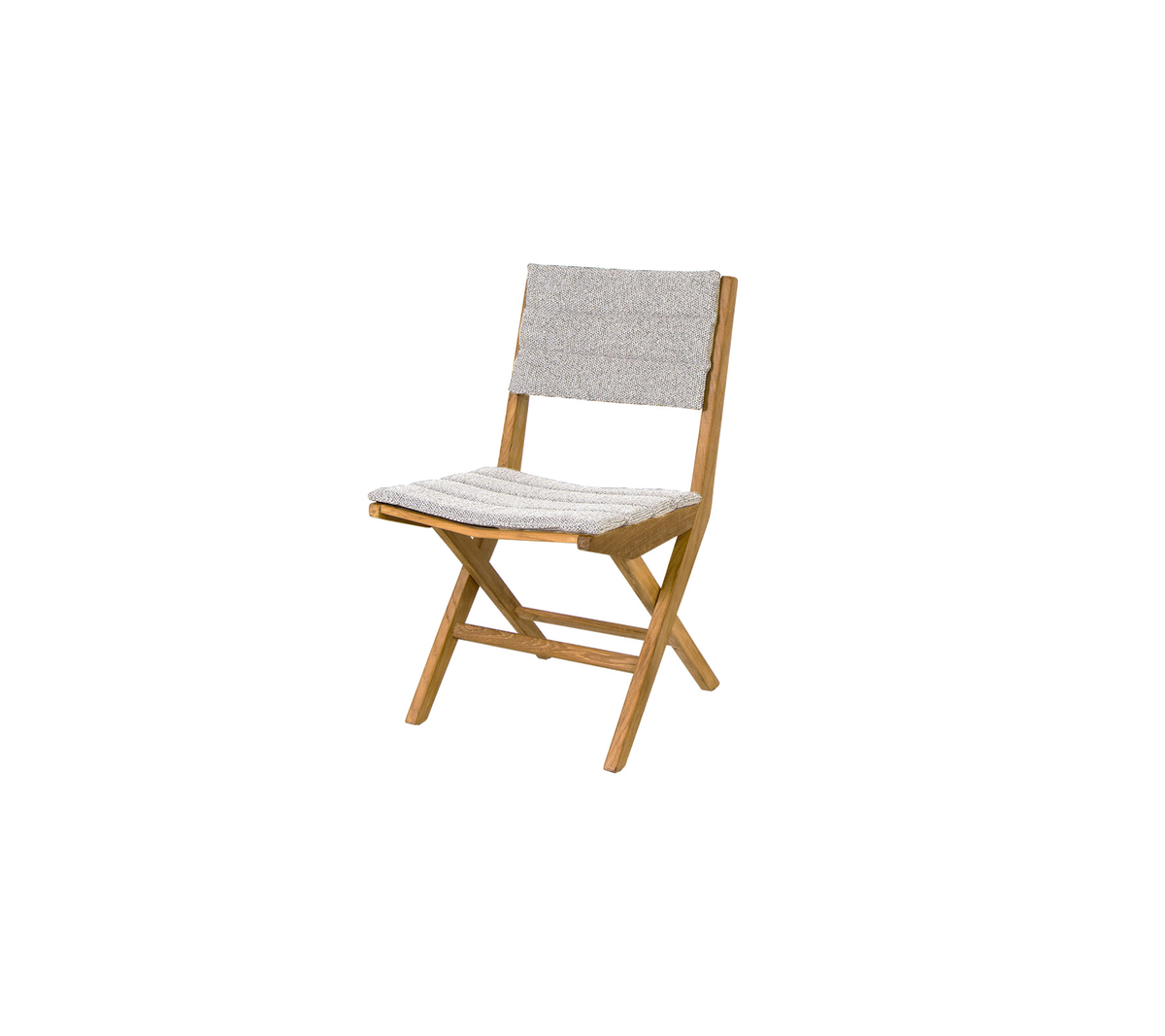 Kollapsstol med tre ramme og en teksturert stoffsete og ryggstøtte, som kombinerer funksjonalitet og stil for allsidig bruk.