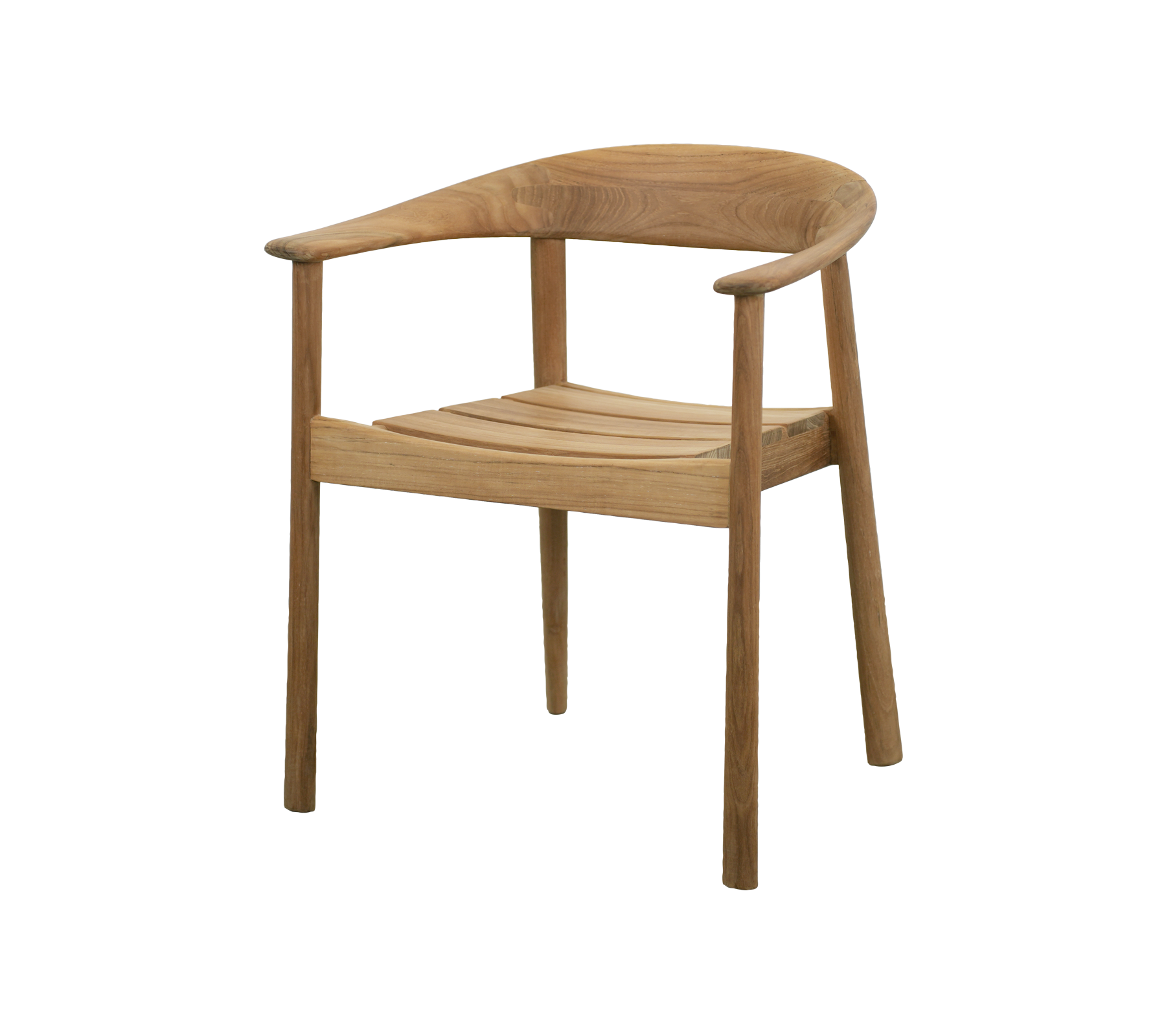 Moderne teak stol med minimalistisk design.