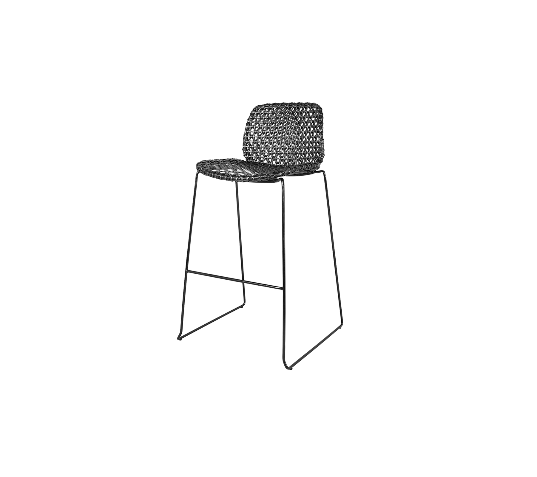 Stilig høy stol med vevd sete og en slank metallramme, perfekt for å tilføre moderne eleganse til ethvert rom.