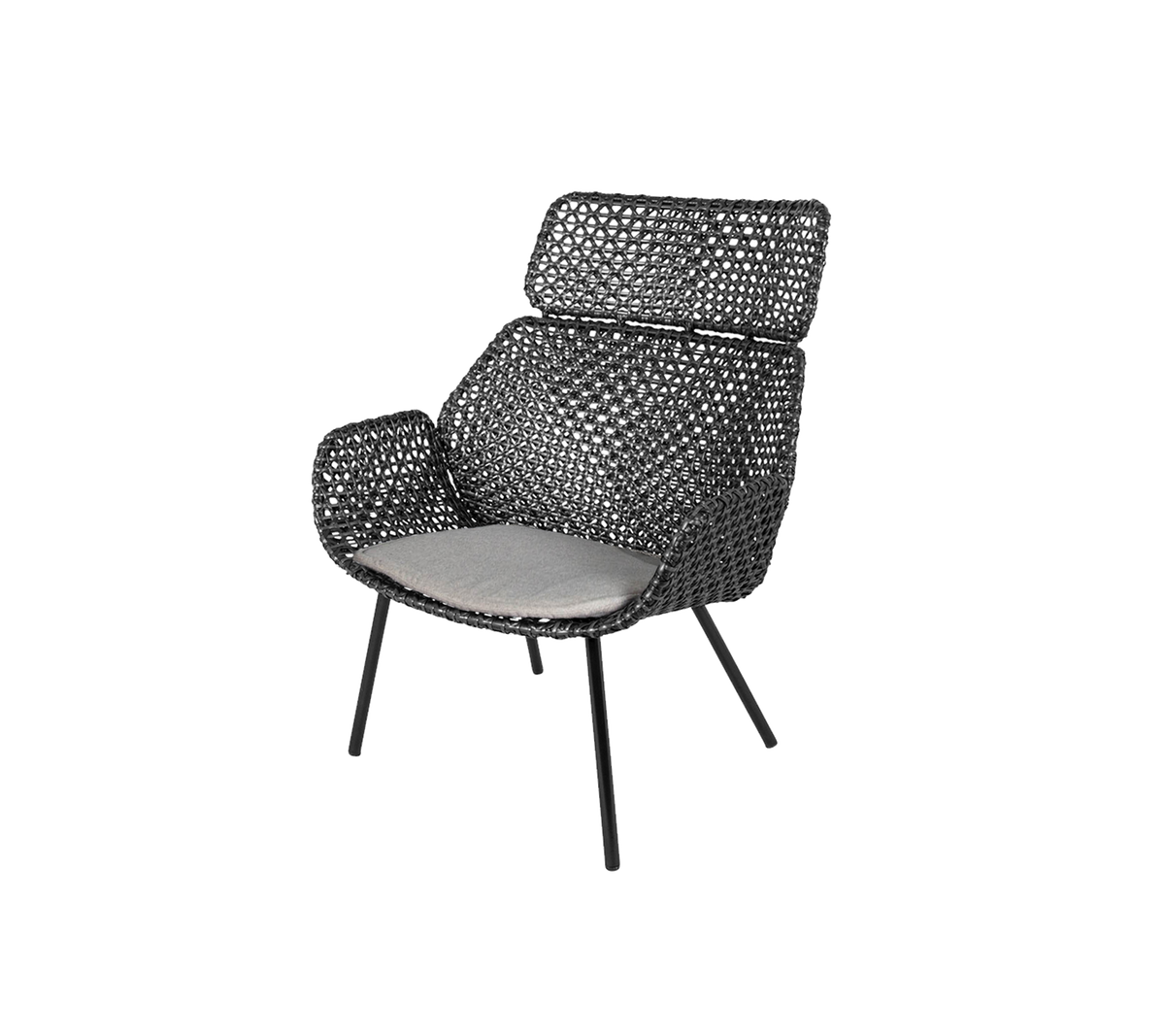 Stilig stol med vevd design og polstret sete, med en moderne silhuett og solide bein for komfort og støtte.