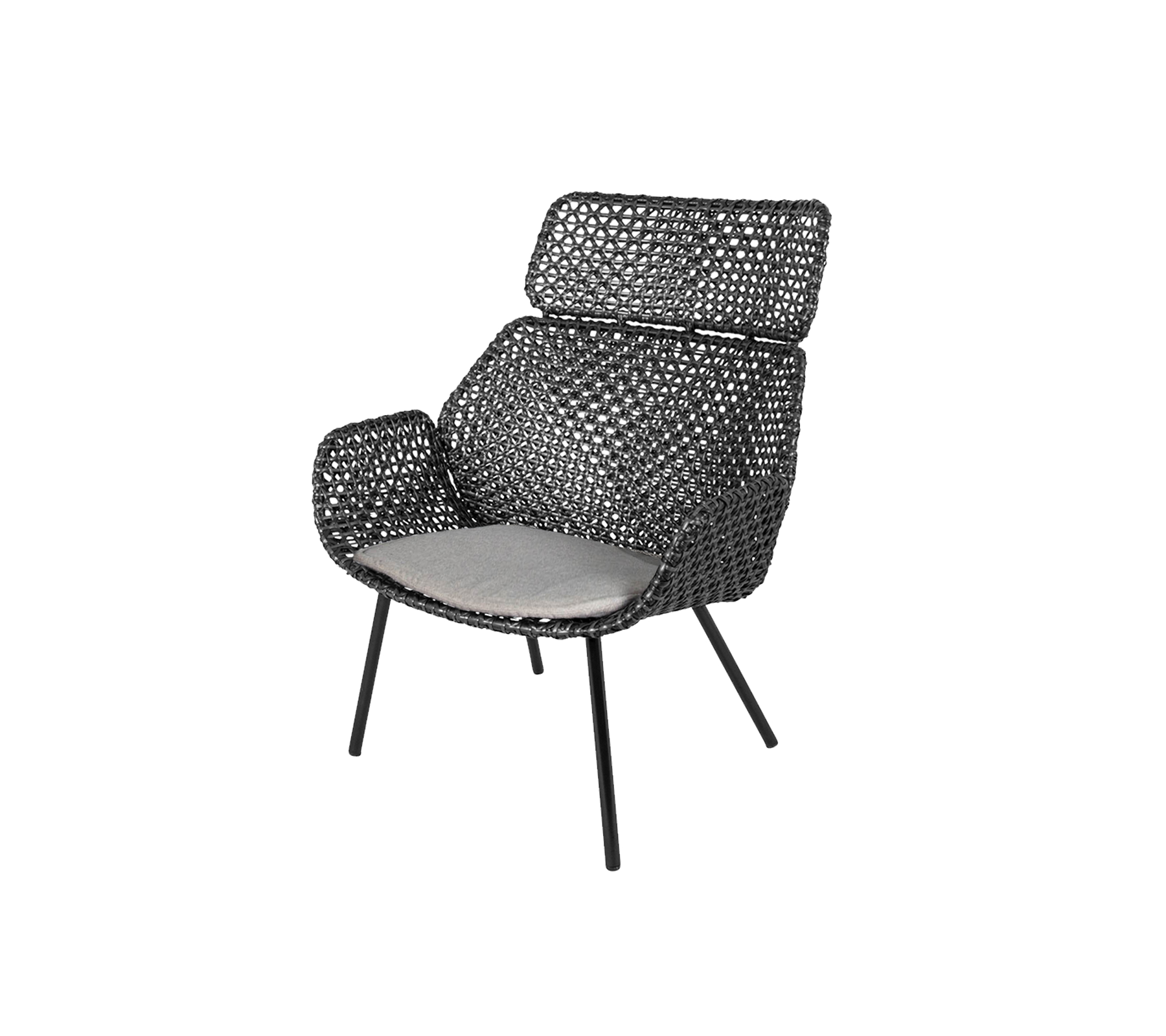 Stilig stol med vevd design og polstret sete, med en moderne silhuett og solide bein for komfort og støtte.