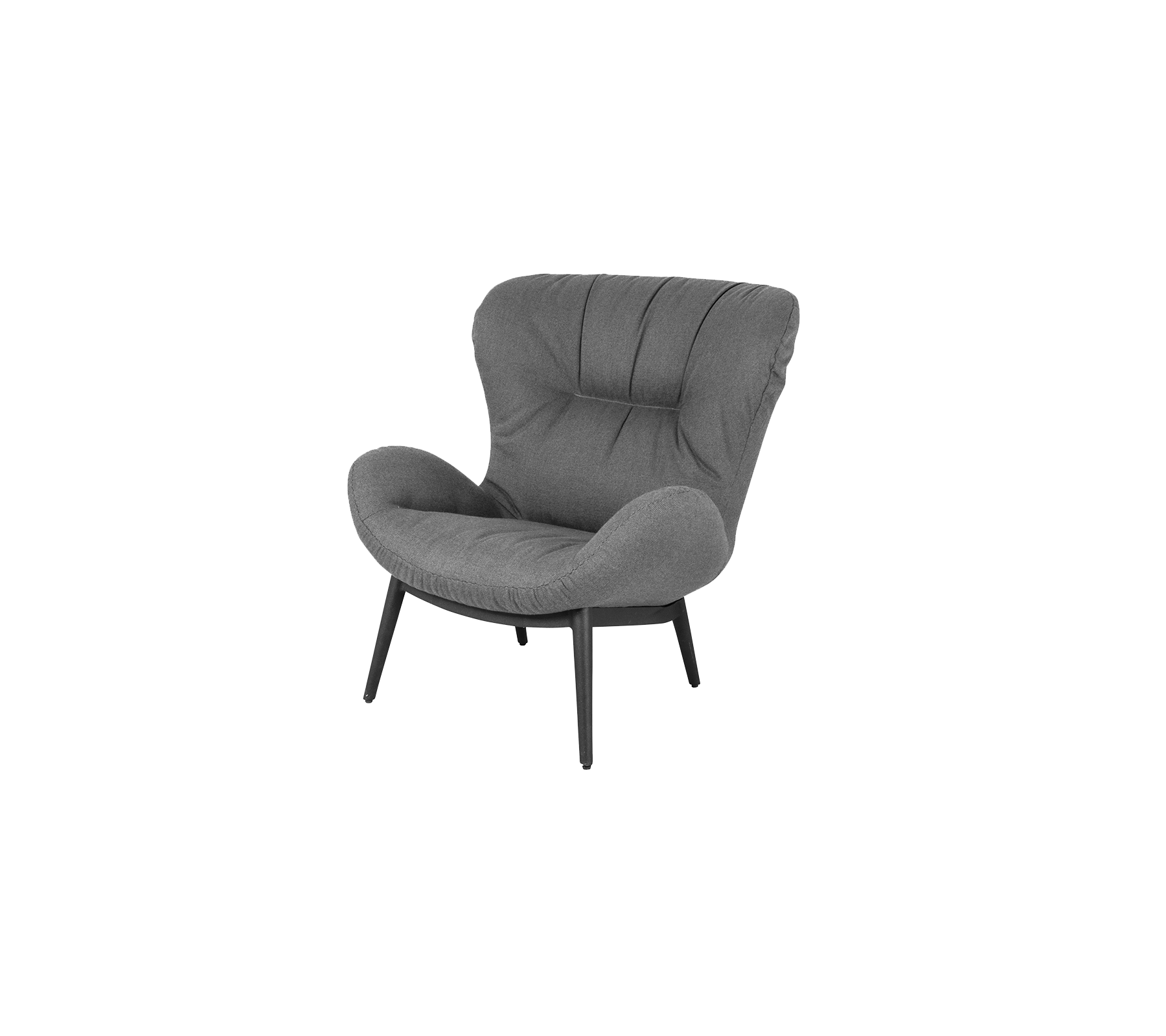 Koselig grå akcentstol med et plysj, buet design og fire slanke ben, som gir et moderne preg til ethvert rom.