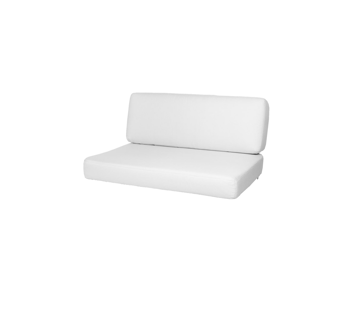 Hvit to-delt sofa med et enkelt, moderne design, med lav rygg og et komfortabelt sete. Ideell for minimalistisk estetikk.