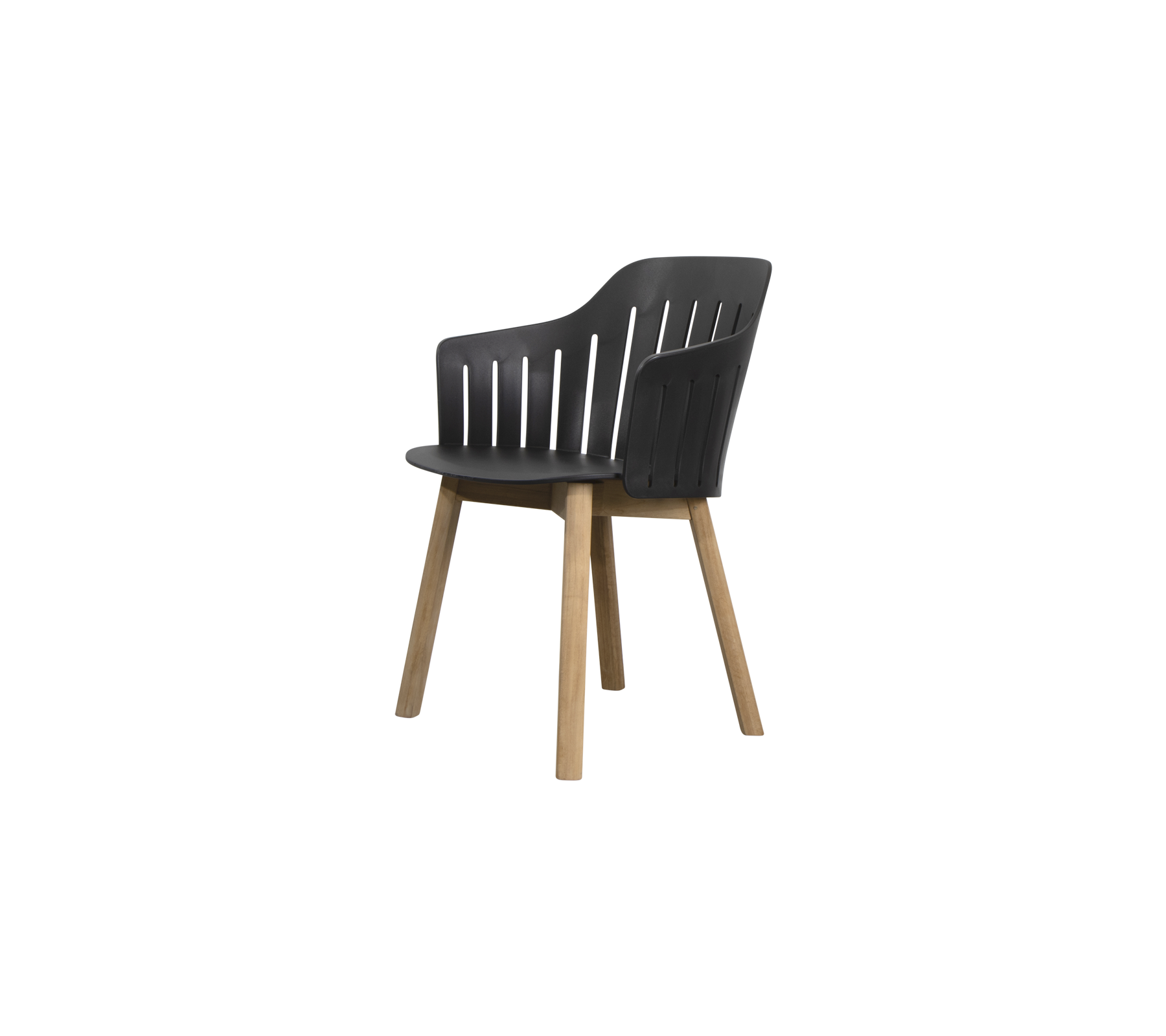 Strømlinjeformet, moderne stol med formet sete, ribbet rygg og treben for stil og komfort.