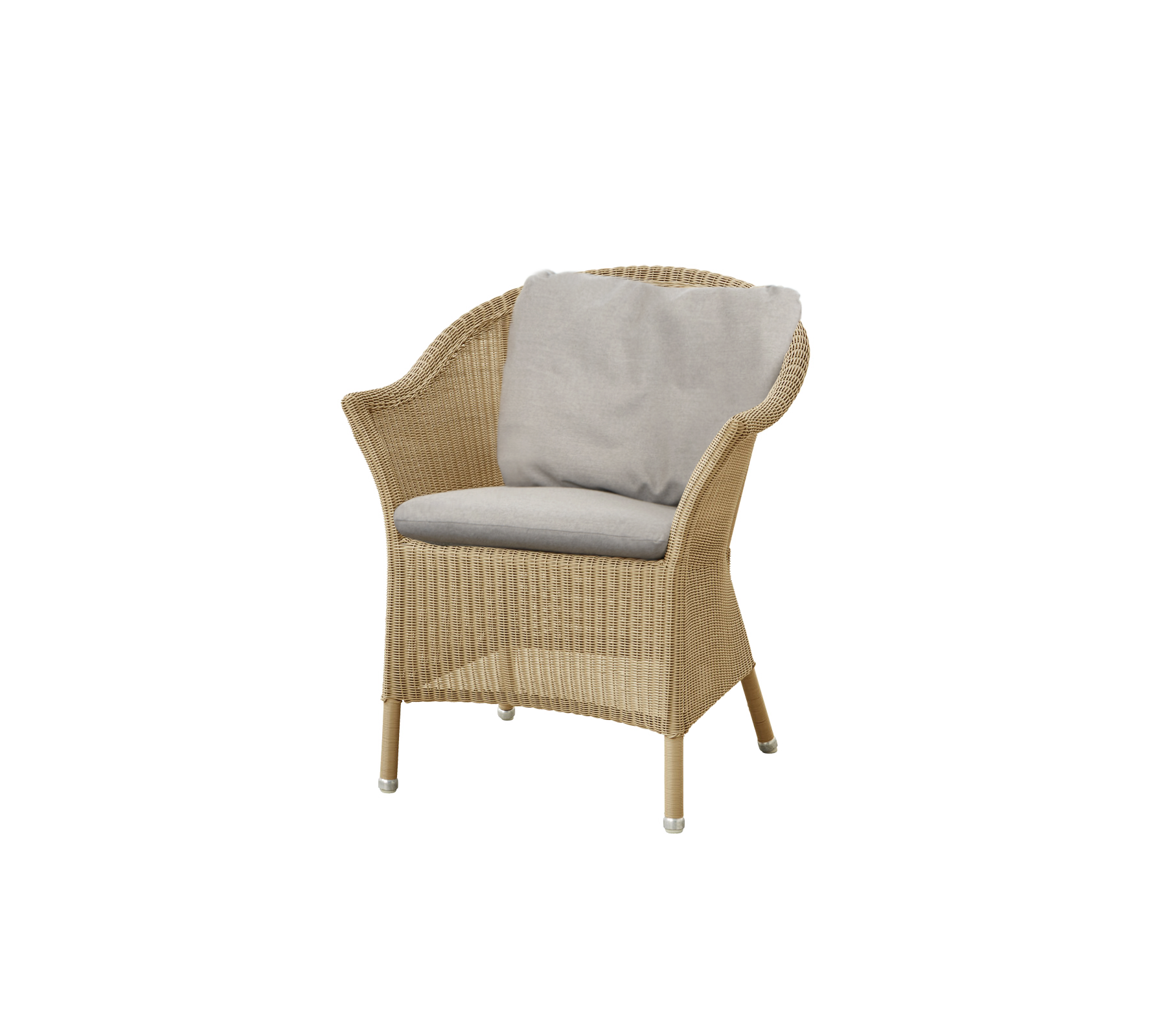 Flettet stol med et behagelig grått pute, med et stilrent og lett design som passer til avslappet sitting.