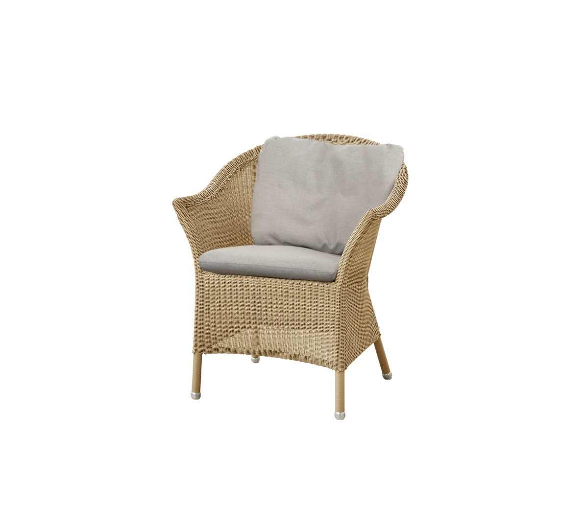 Flettet stol med et behagelig grått pute, med et stilrent og lett design som passer til avslappet sitting.