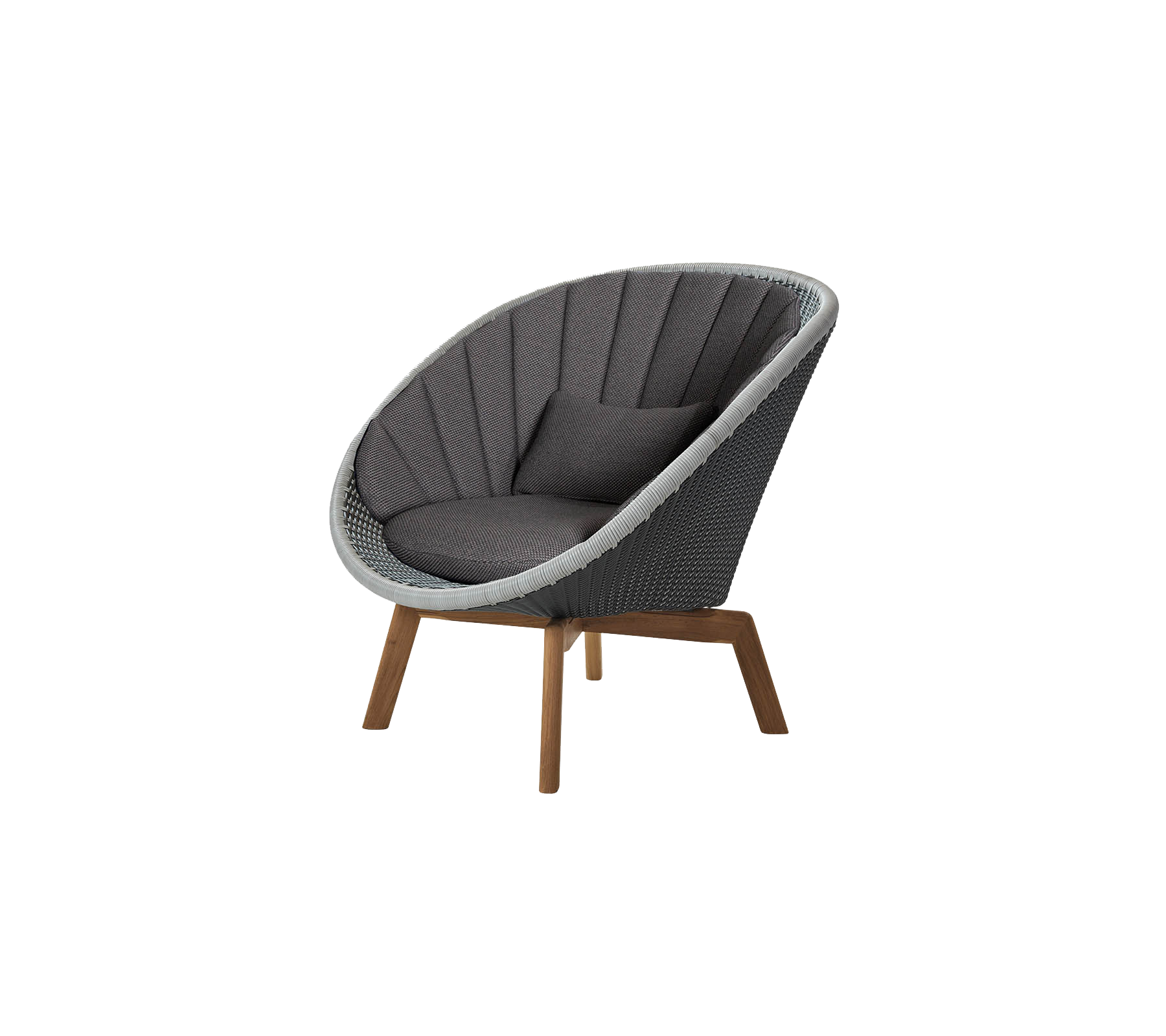 Buet stol med et elegant design, med en grå polstret sete og treben, som gir et moderne og komfortabelt sittealternativ.