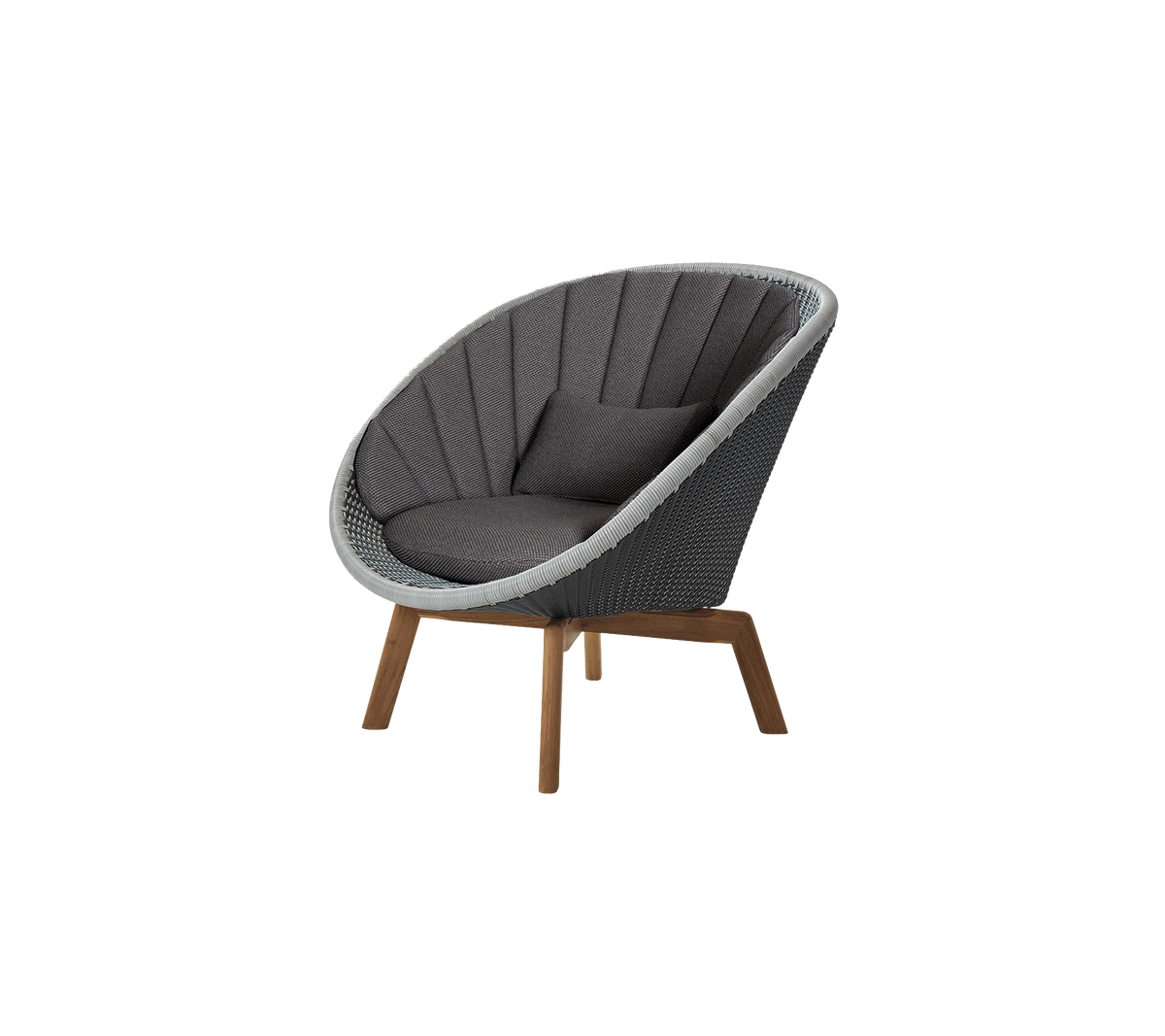 Buet stol med et elegant design, med en grå polstret sete og treben, som gir et moderne og komfortabelt sittealternativ.