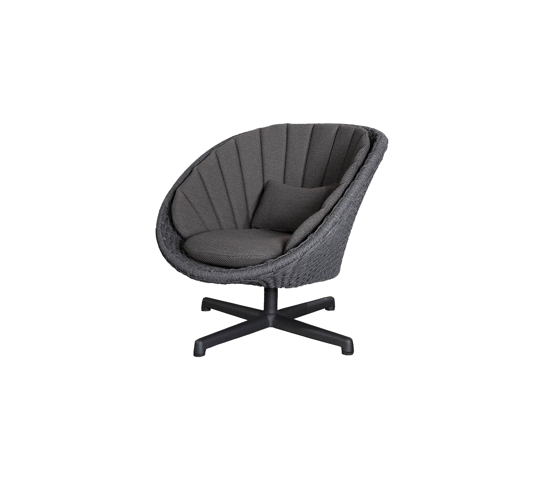 Stilfull moderne stol med avrundet design, med strukturert stoff og en myk pute for komfort og støtte.