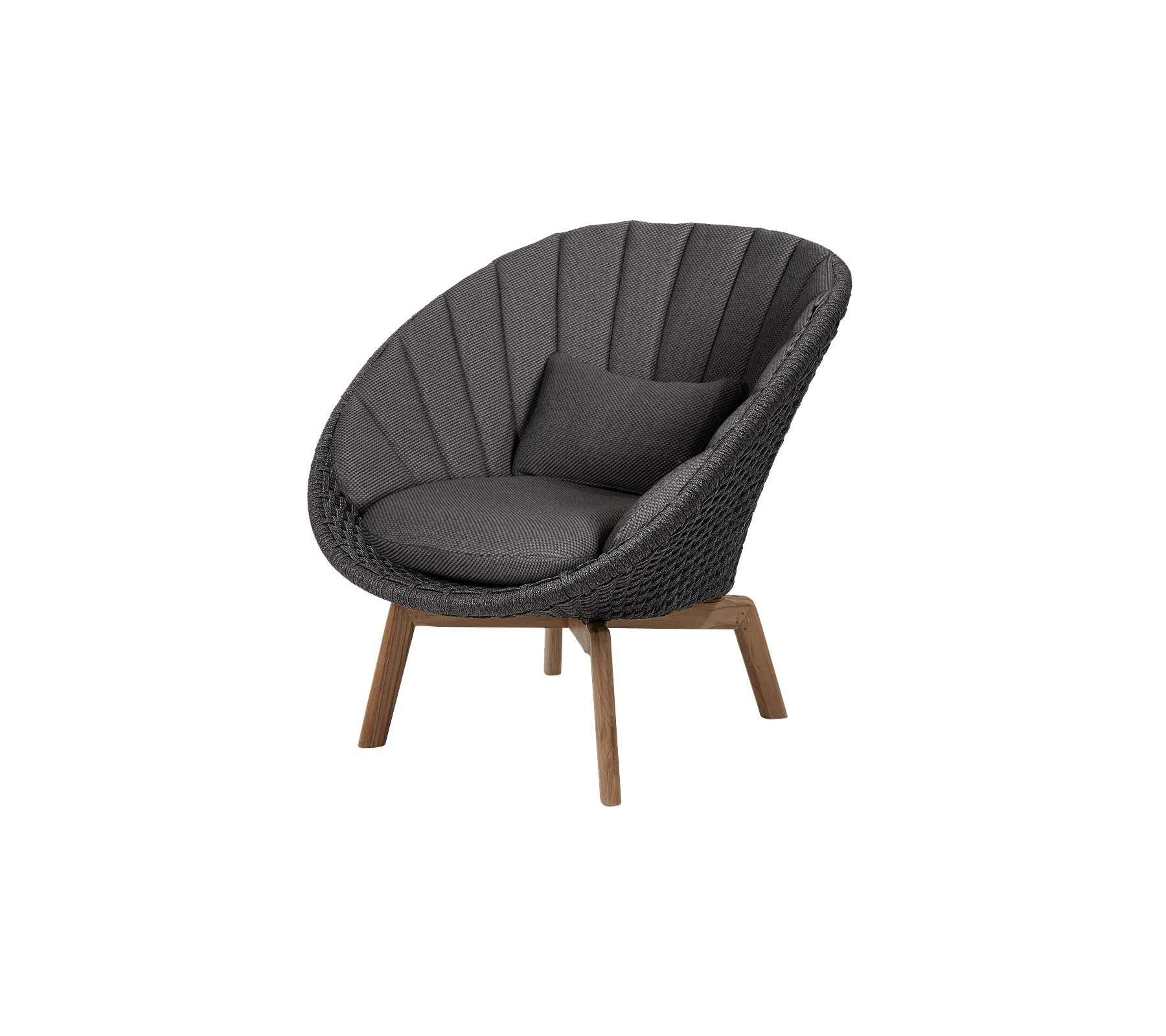 Stilig sirkulær stol med myk polstring og slanke trebena, med et teksturert trekk for komfort og eleganse.