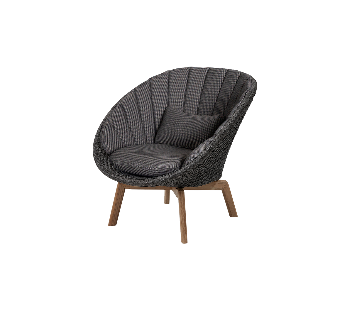 Stilig sirkulær stol med myk polstring og slanke trebena, med et teksturert trekk for komfort og eleganse.