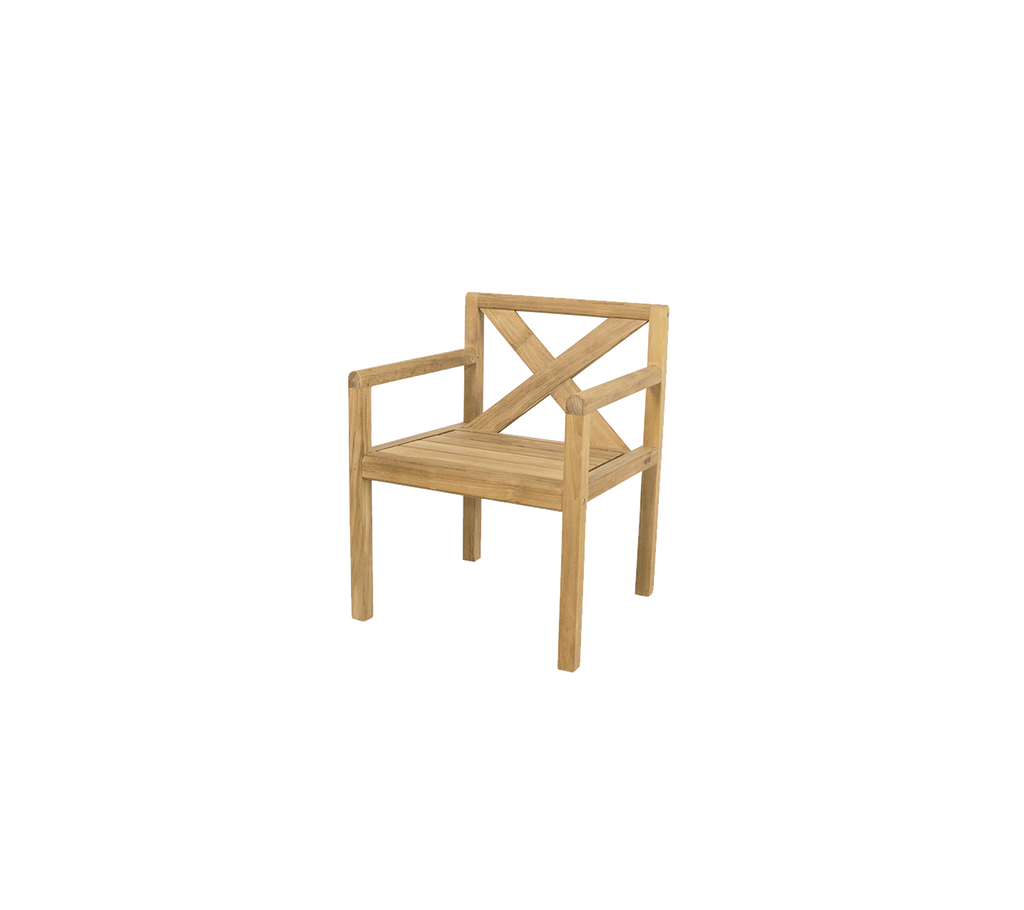 Teakstol med kryssryggdesign.