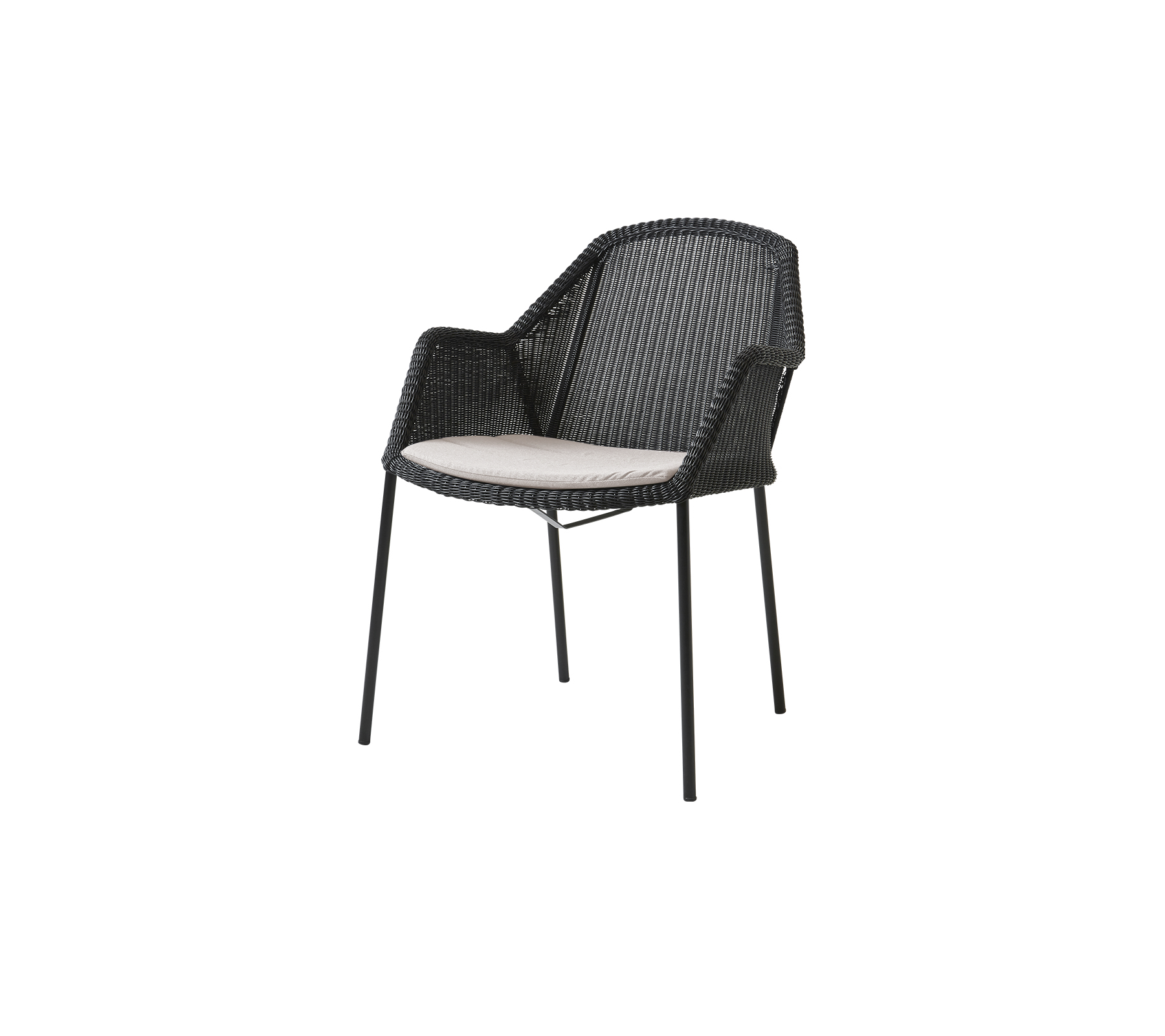 Svart kurvstol med polstret sete, designet for utendørs bruk. Modeller: 5464LS, 5464YSN92.