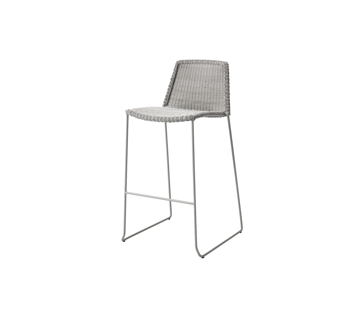 Stilig barstol med et slankt design, med et vevet sete og slanke metallben for moderne estetikk.
