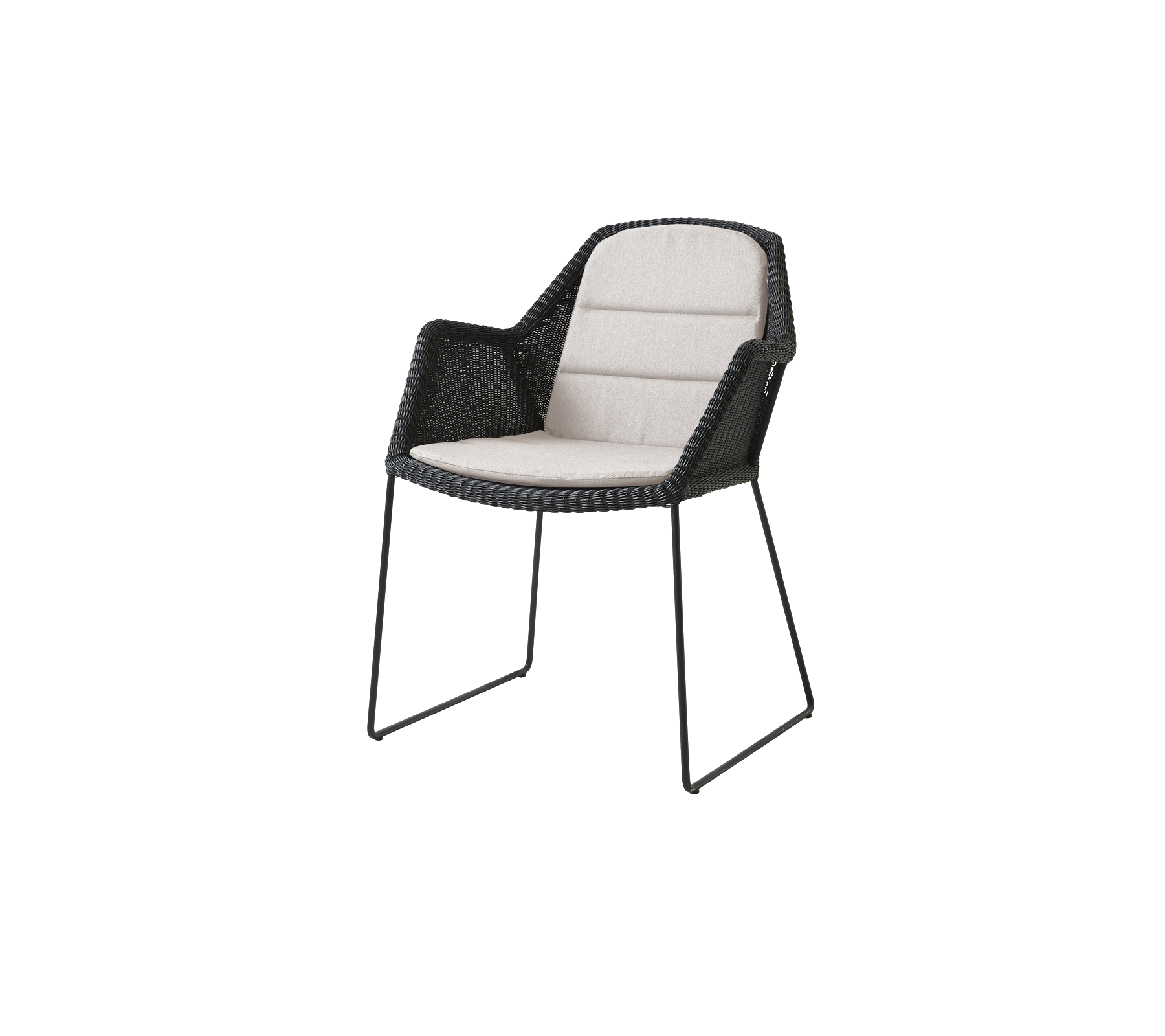 Stilig stol med svart vevd design og lys polstret sete, perfekt for moderne dekor.