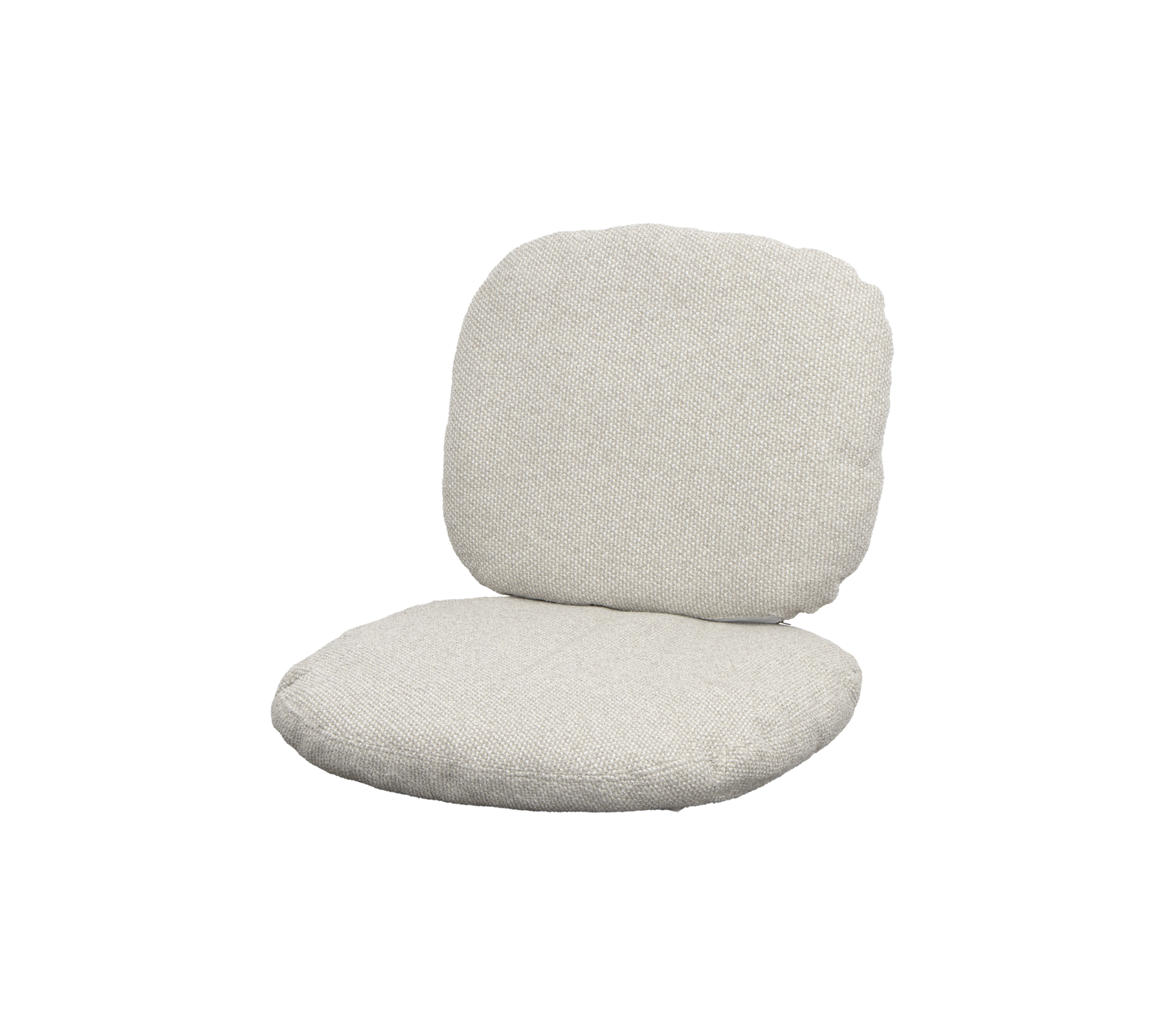 En myk, beige putesete med en rund ryggstøtte, designet for komfort og uformell sitting. Ideell for lounging eller avslapning.