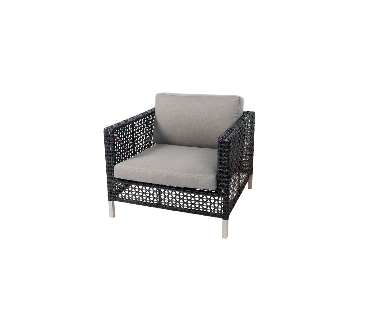 Stilig lenestol med en vevd struktur og en komfortabel lys grå pute, perfekt for moderne sitteordninger.