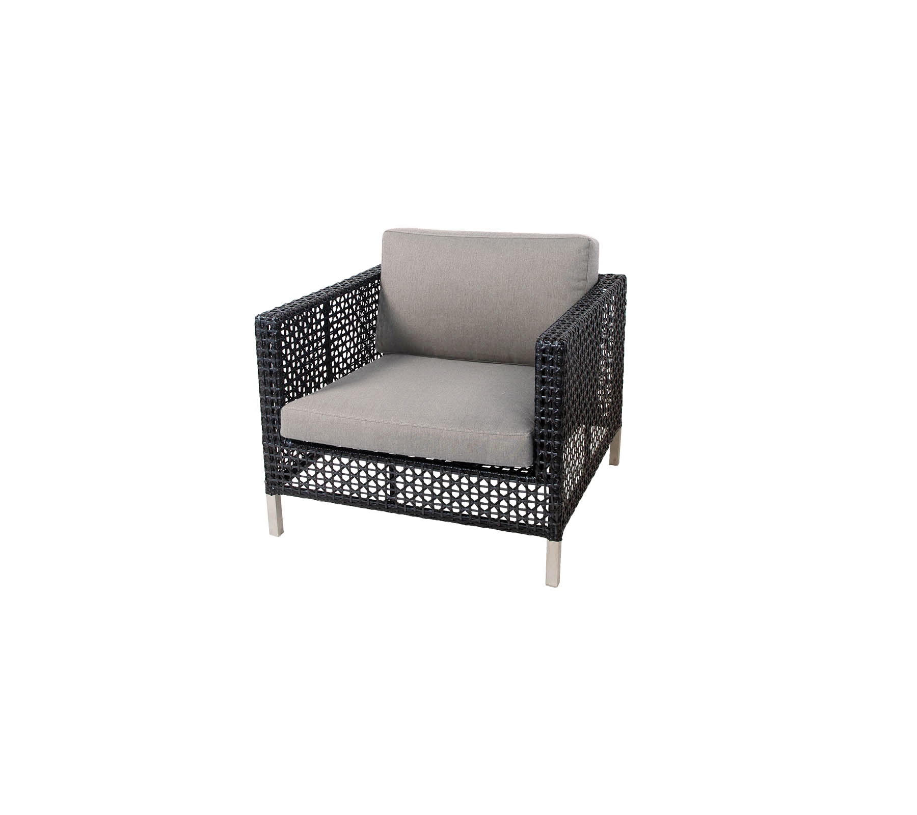Stilig lenestol med en vevd struktur og en komfortabel lys grå pute, perfekt for moderne sitteordninger.