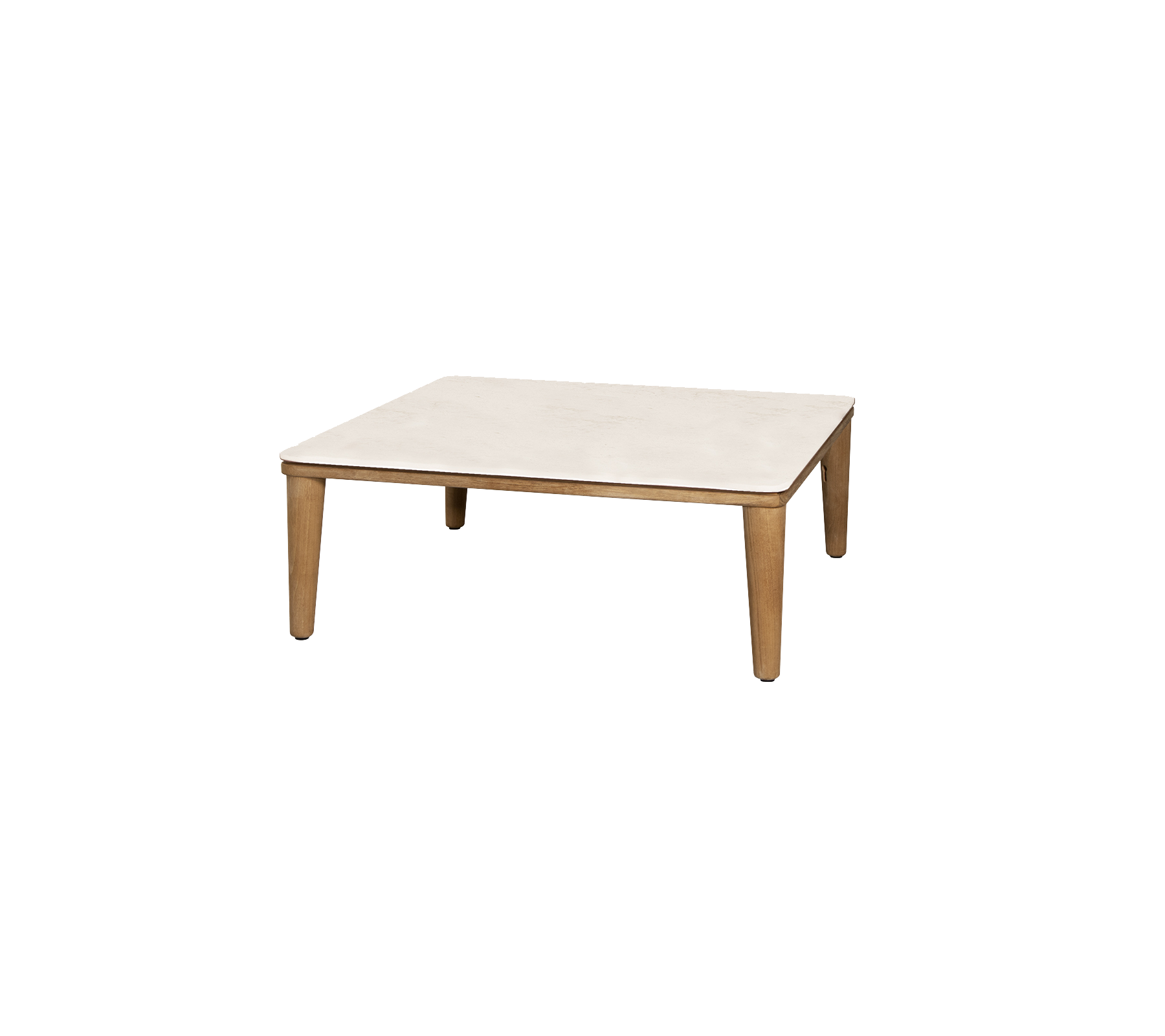 Firkantet bord med en lysfarget topp og treben, som tilbyr et minimalistisk design som passer til forskjellige omgivelser.