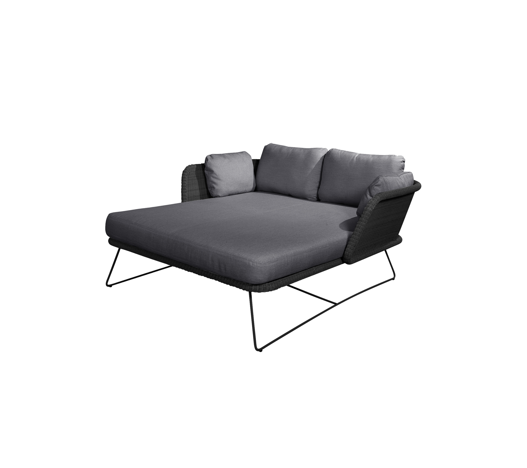 Stilig grå lounge stol med myke puter og slanke metallben, perfekt for avslapning.