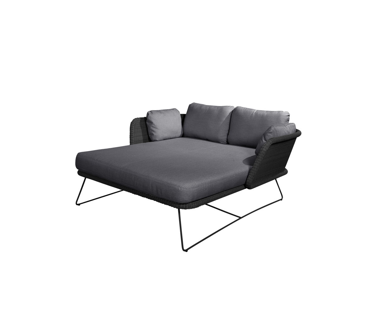 Stilig grå lounge stol med myke puter og slanke metallben, perfekt for avslapning.