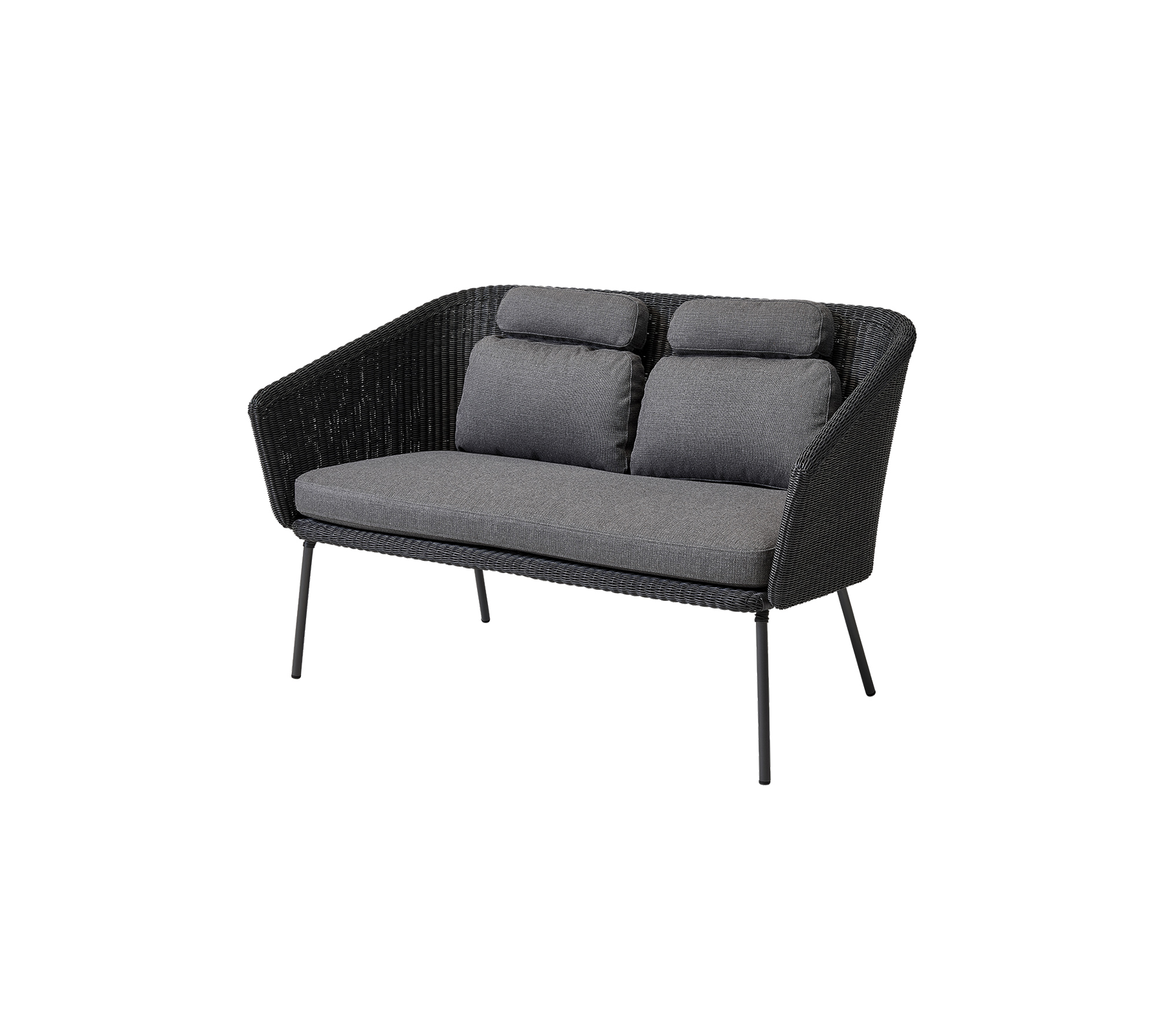 Stilig to-seters sofa med et vevd design og myke grå puter, perfekt for moderne dekor.