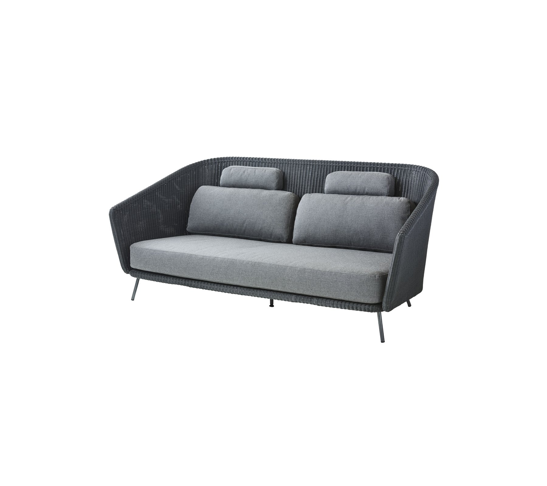 Stilig tofarget grå sofa med plushputene og en moderne, buet form, perfekt for moderne stuer.