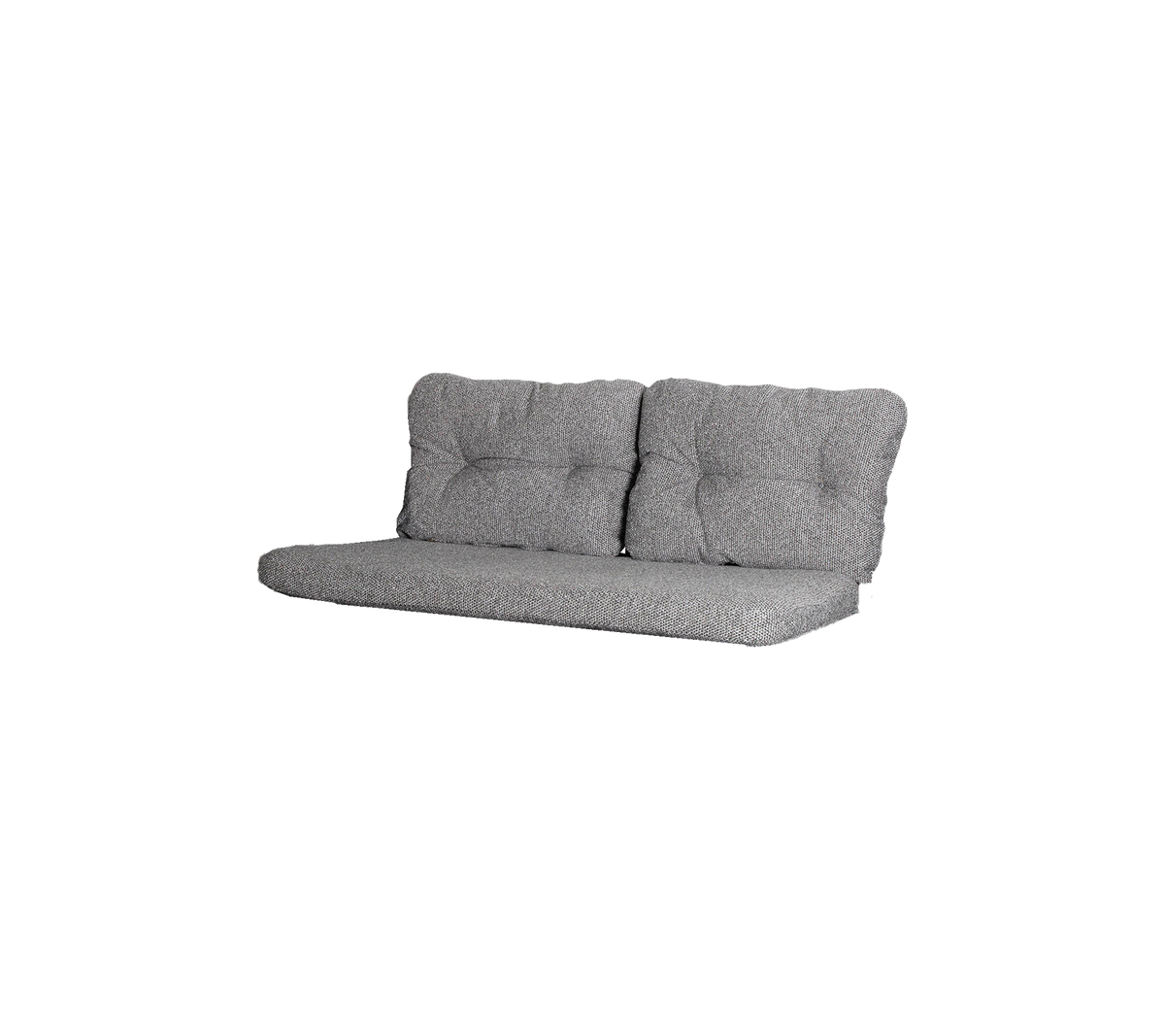 Grå sofa med en tuftet design, som har en minimalistisk stil og rene linjer, ideell for moderne stuer.