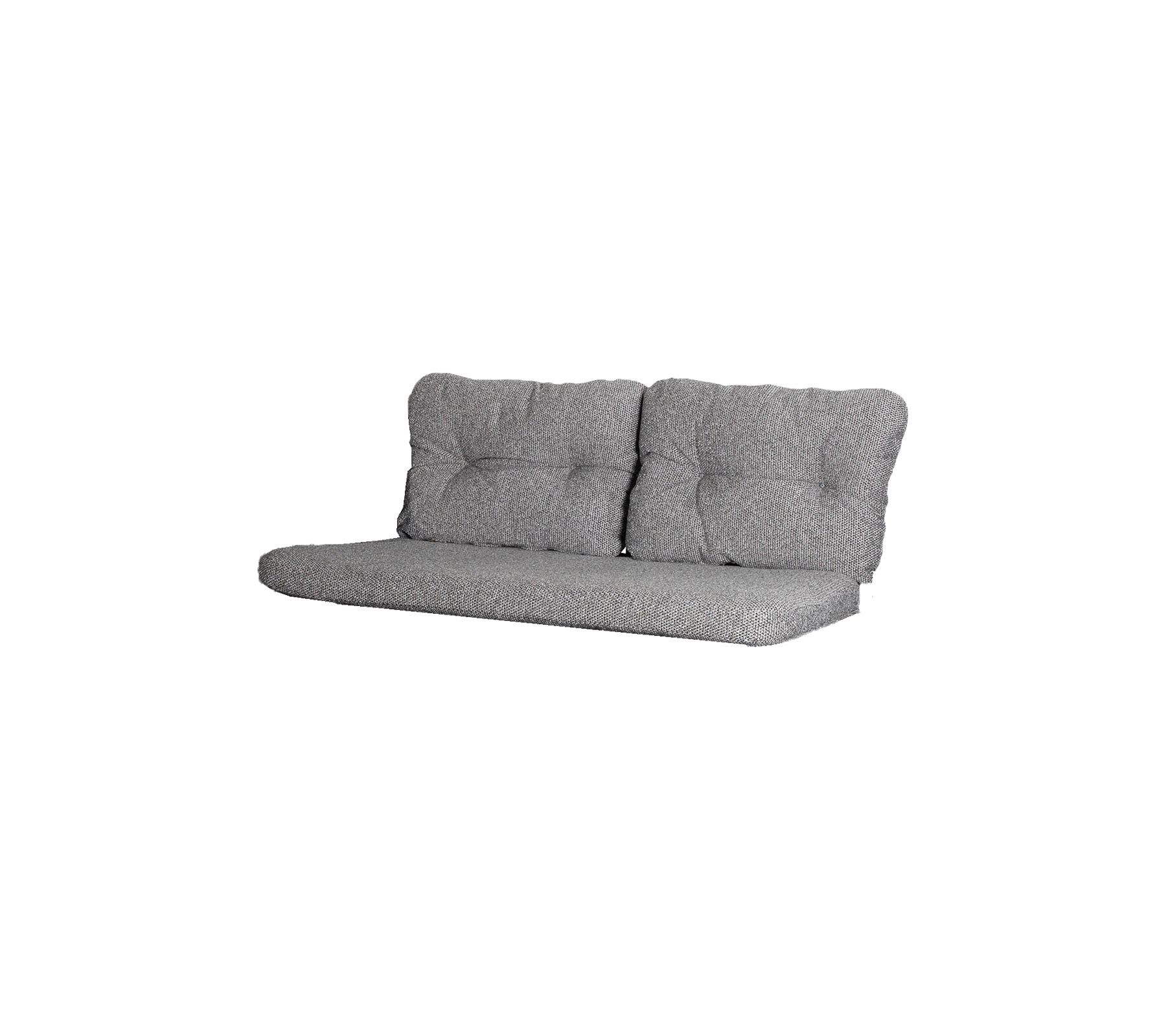 Grå sofa med en tuftet design, som har en minimalistisk stil og rene linjer, ideell for moderne stuer.