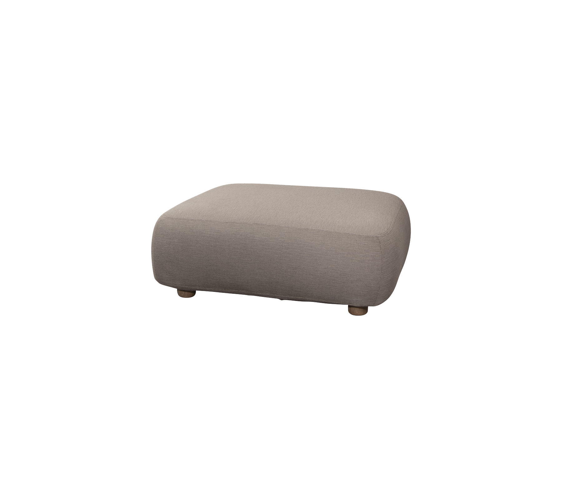 Myk, rektangulær ottoman i en nøytral tone med avrundede kanter og treben, perfekt for ekstra sittplasser eller som fotstøtte.