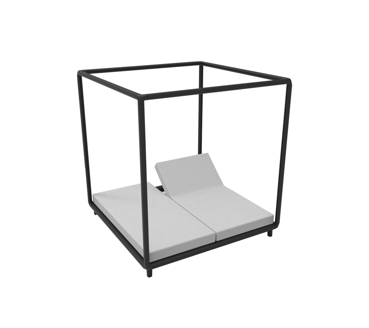 Moderne lounge-sete med en minimalistisk ramme og myke puter, designet for komfort og stil i avkoblingsområder.