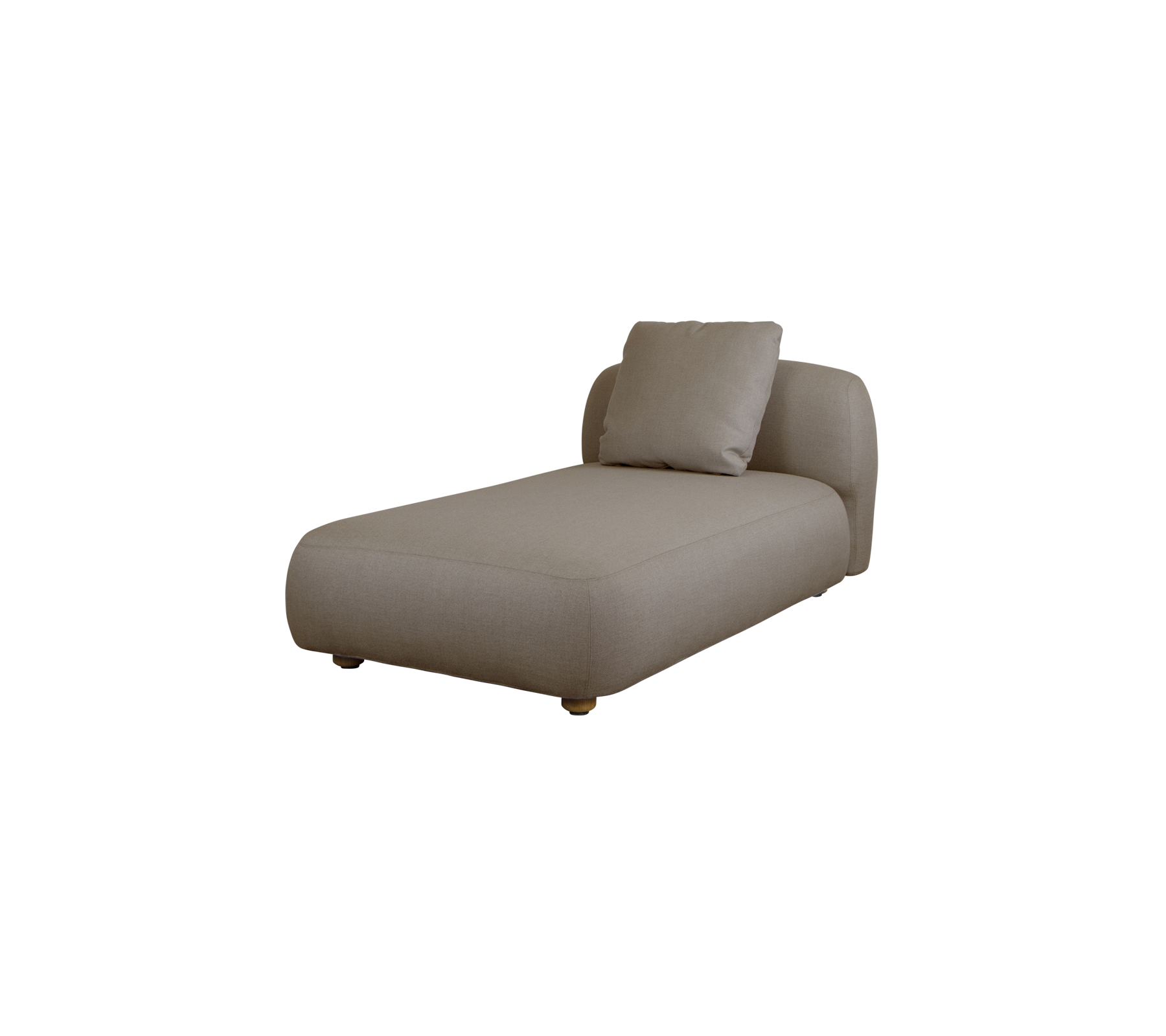 Moderne chaise lounge i et nøytralt stoff, med et stilfullt, minimalistisk design og en myk pute for komfort.