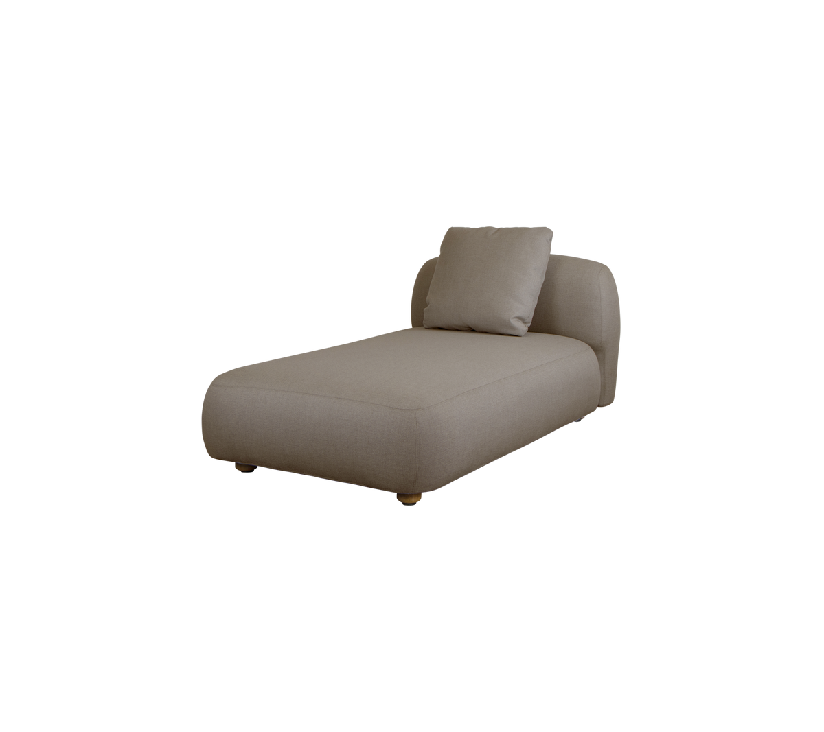 Moderne chaise lounge i et nøytralt stoff, med et stilfullt, minimalistisk design og en myk pute for komfort.
