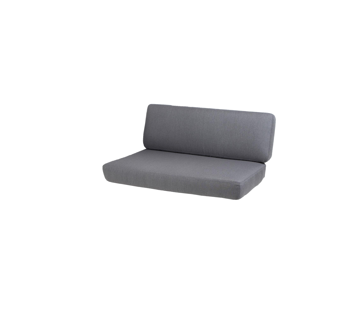 En slank, moderne grå sofa med et enkelt design, som har en komfortabelt polstret seterad og ryggstøtte. Ideell for uformelle settinger.