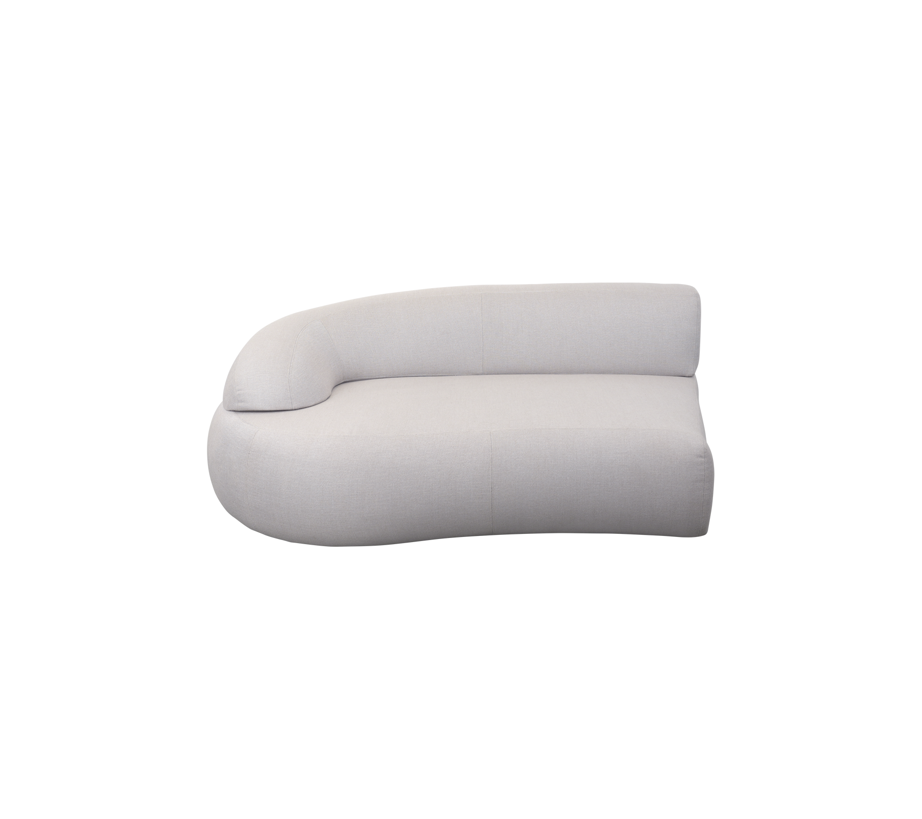 Buet, moderne loungestol med minimalistisk design og mykt stoff, som tilbyr komfortable sitteplasser. Ideell for moderne rom.