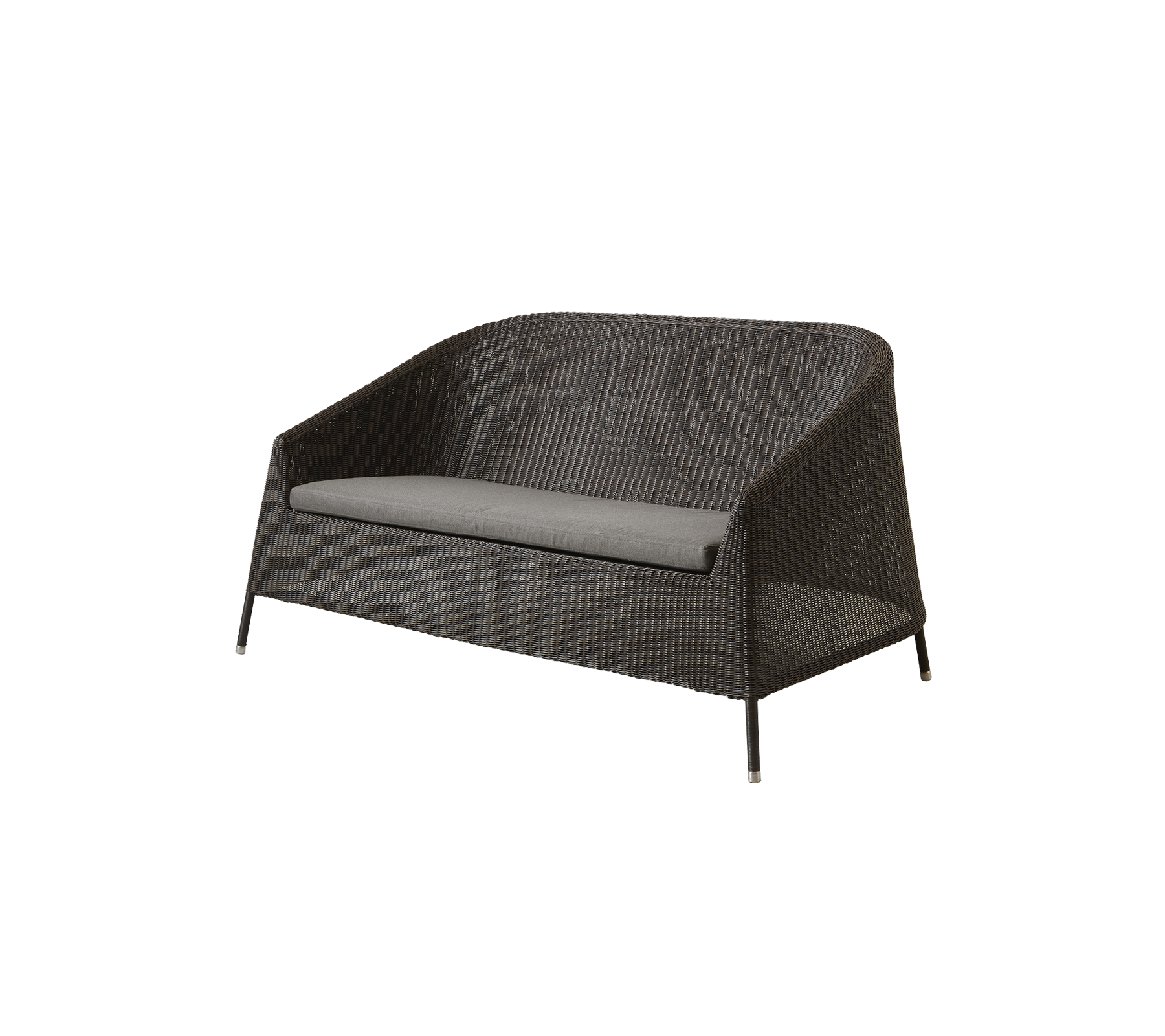 Stilig to-seters sofa med et holdbart vevd design og en grå pute, perfekt for utendørs avslapning og komfort.