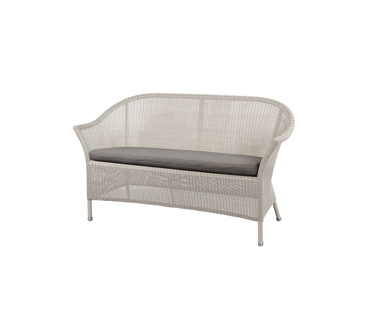 Elegant vevd loveseat med en myk grå pute, designet for komfort og stil i enhver sitteordning.