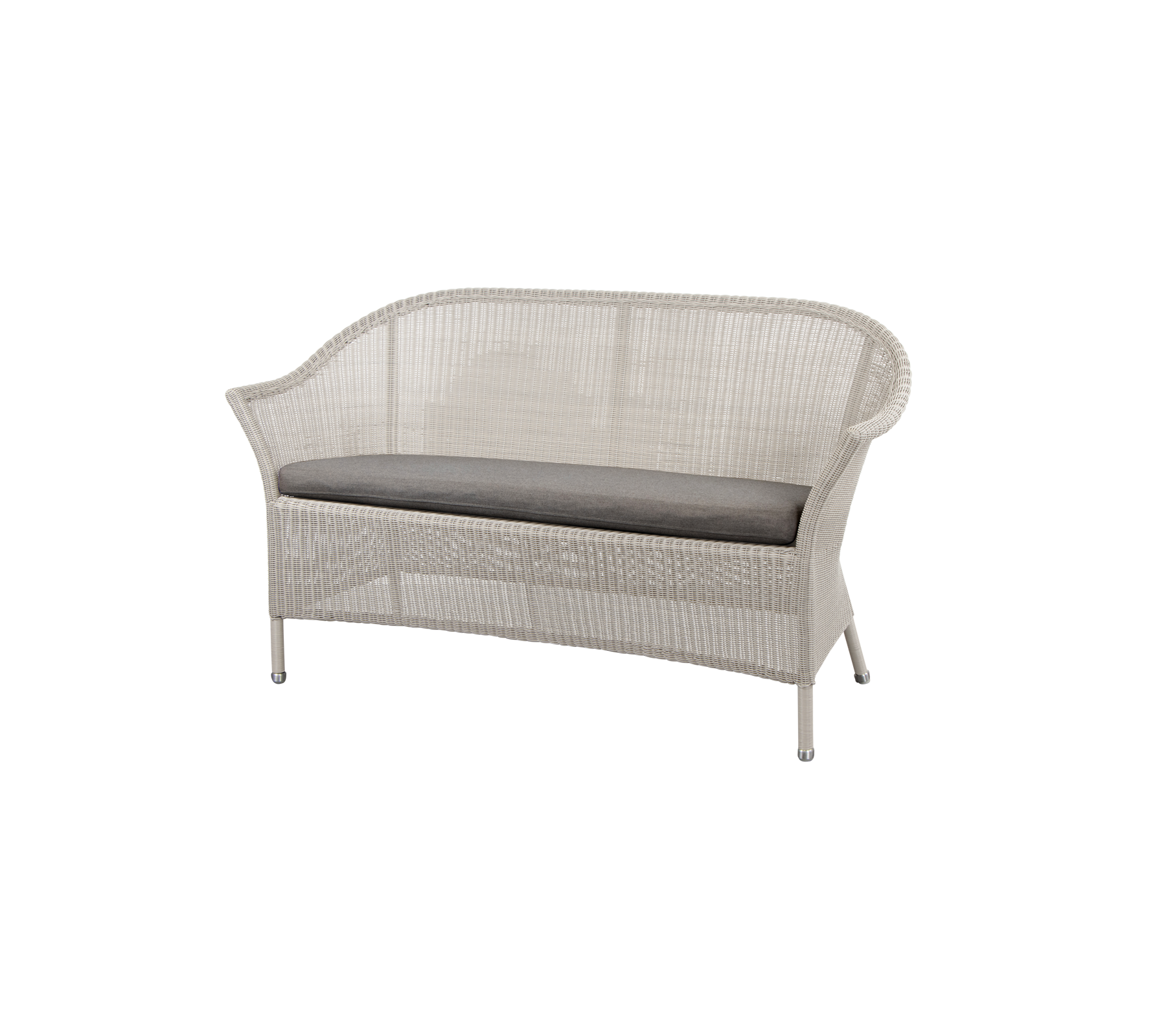 Elegant vevd loveseat med en myk grå pute, designet for komfort og stil i enhver sitteordning.