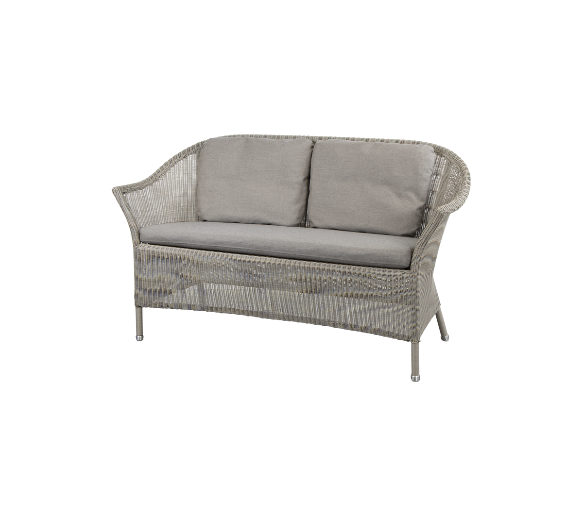 Koselig 2-seters sofa med lysegrå puter og vevd design, perfekt for avslapning og stilfull sitteplass.