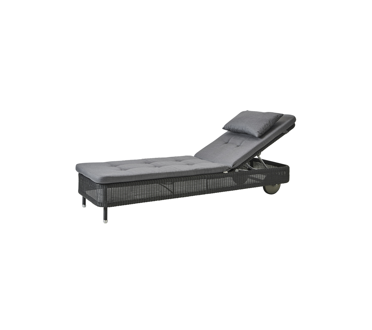 Justerbar chaise lounge med en myk grå pute og en teksturert base, perfekt for avslapning i enhver setting.