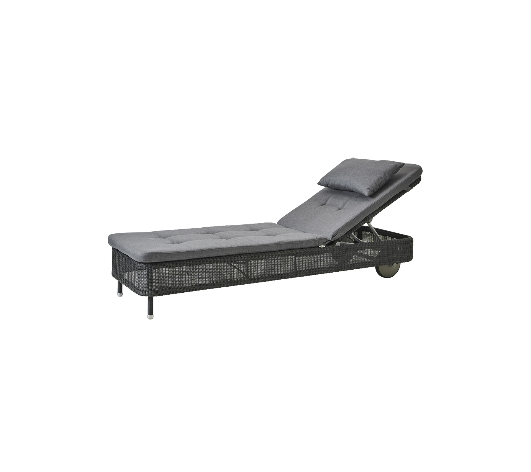 Justerbar chaise lounge med en myk grå pute og en teksturert base, perfekt for avslapning i enhver setting.