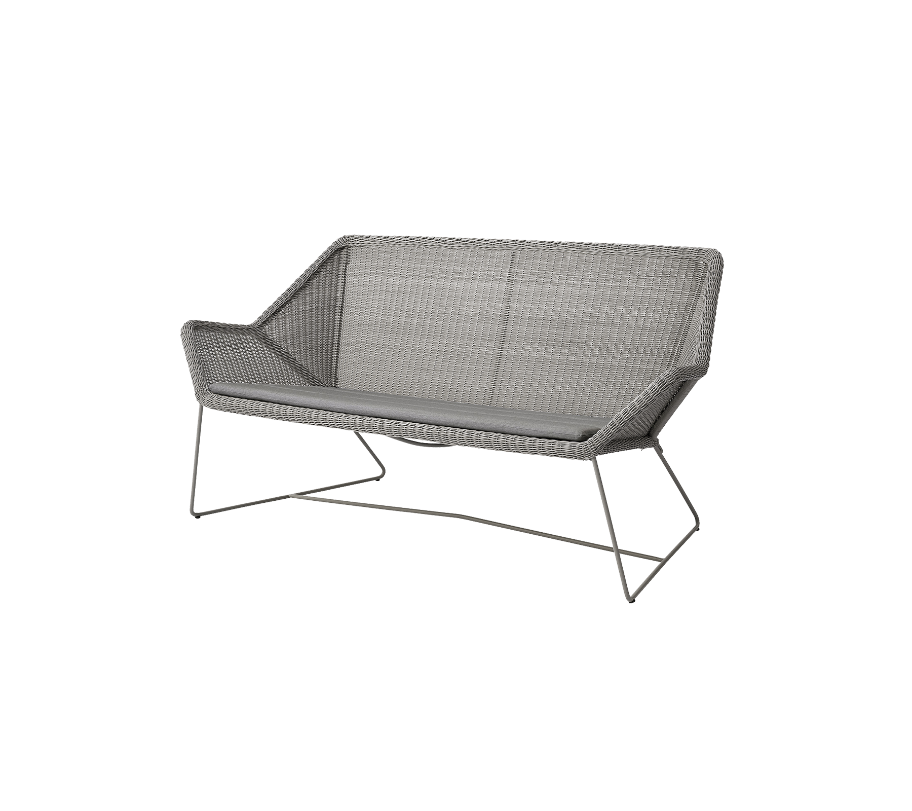 Stilig to-seters sofa med et moderne design som har en vevet tekstur og slanke metalben, perfekt for avslapning og estetisk appell.