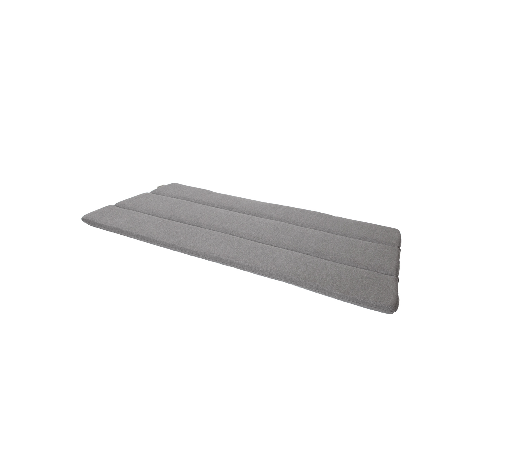 Grå polstret matte med et slankt, minimalistisk design med tre horisontale seksjoner. Ideell for komfort og støtte.