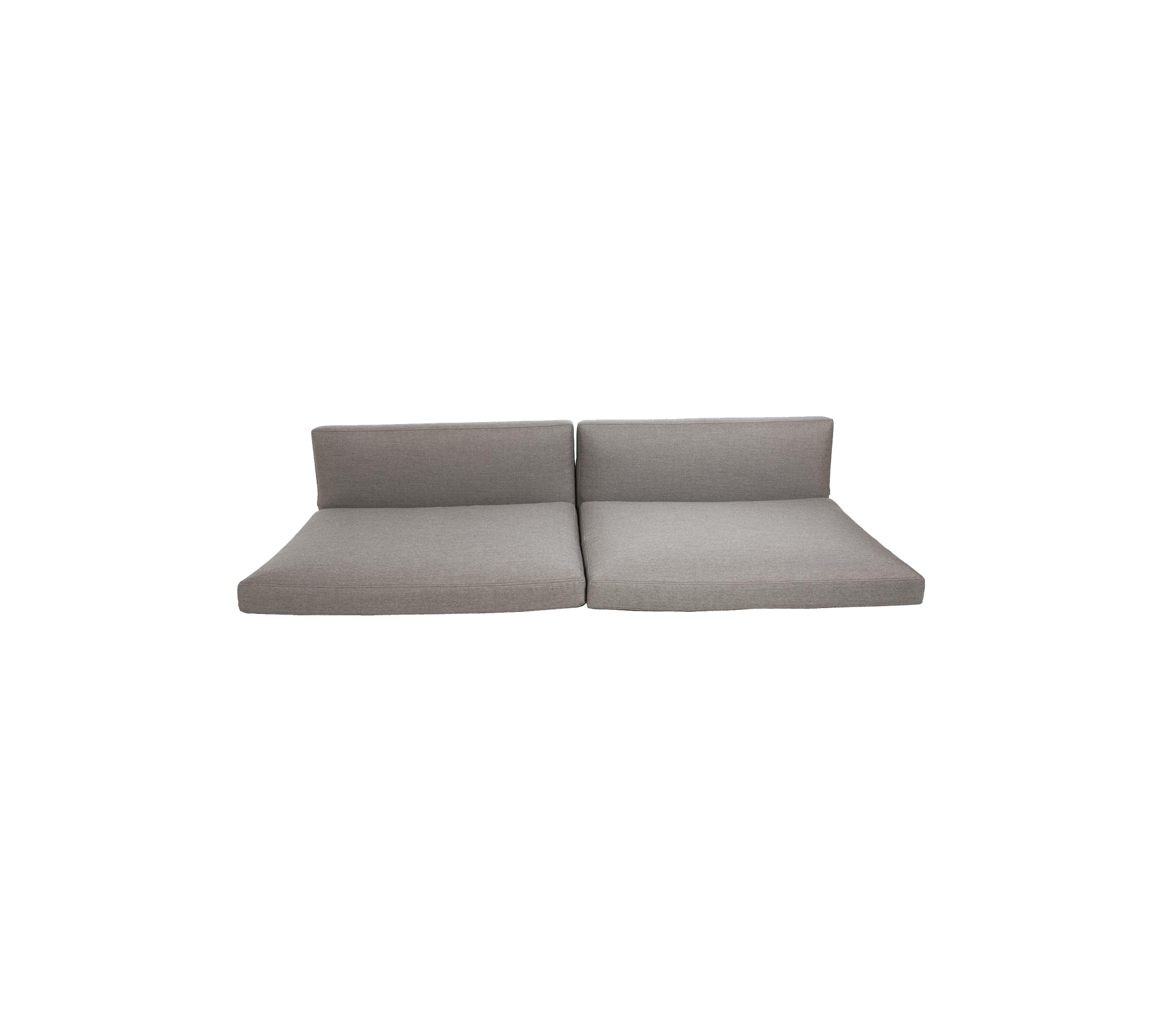 Lysegrå modulsofa delt inn i to seksjoner, med et minimalistisk design med rene linjer og en moderne estetikk.