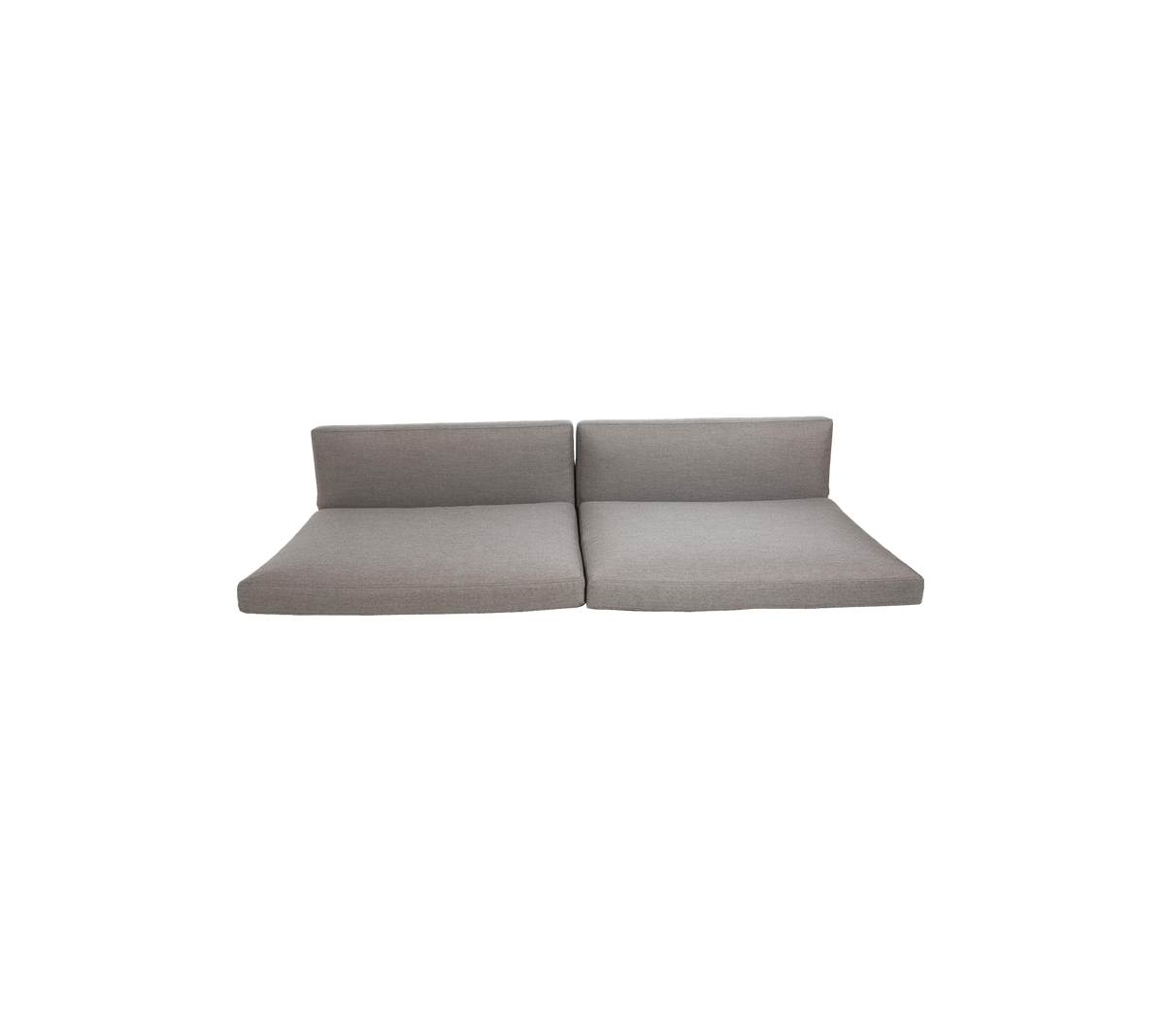 Lysegrå modulsofa delt inn i to seksjoner, med et minimalistisk design med rene linjer og en moderne estetikk.