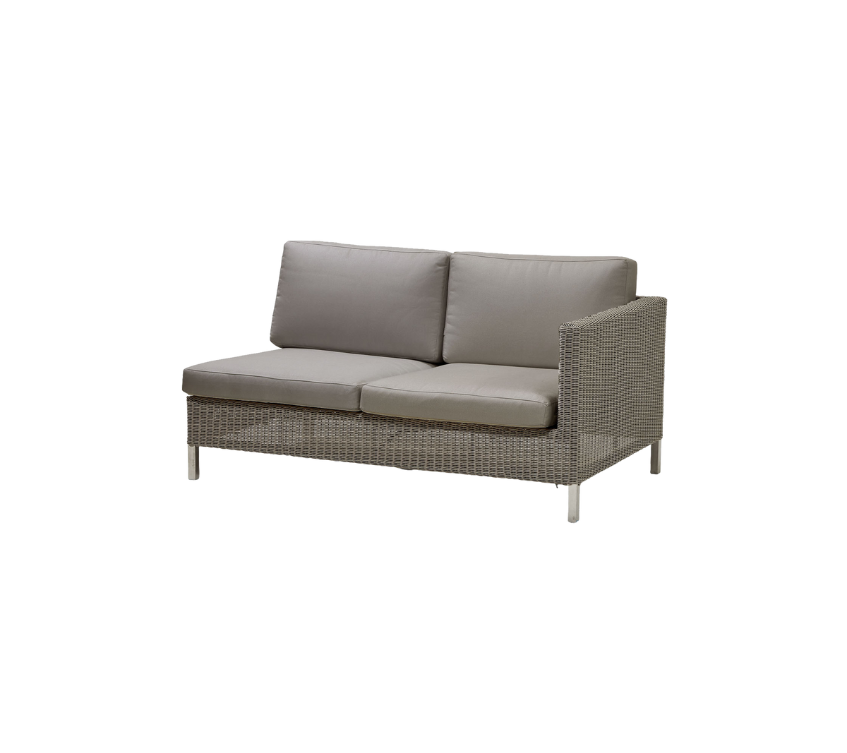 Moderne to-seters sofa med teksturert ramme og myke grå puter for komfort og stil. Perfekt for avslapning.
