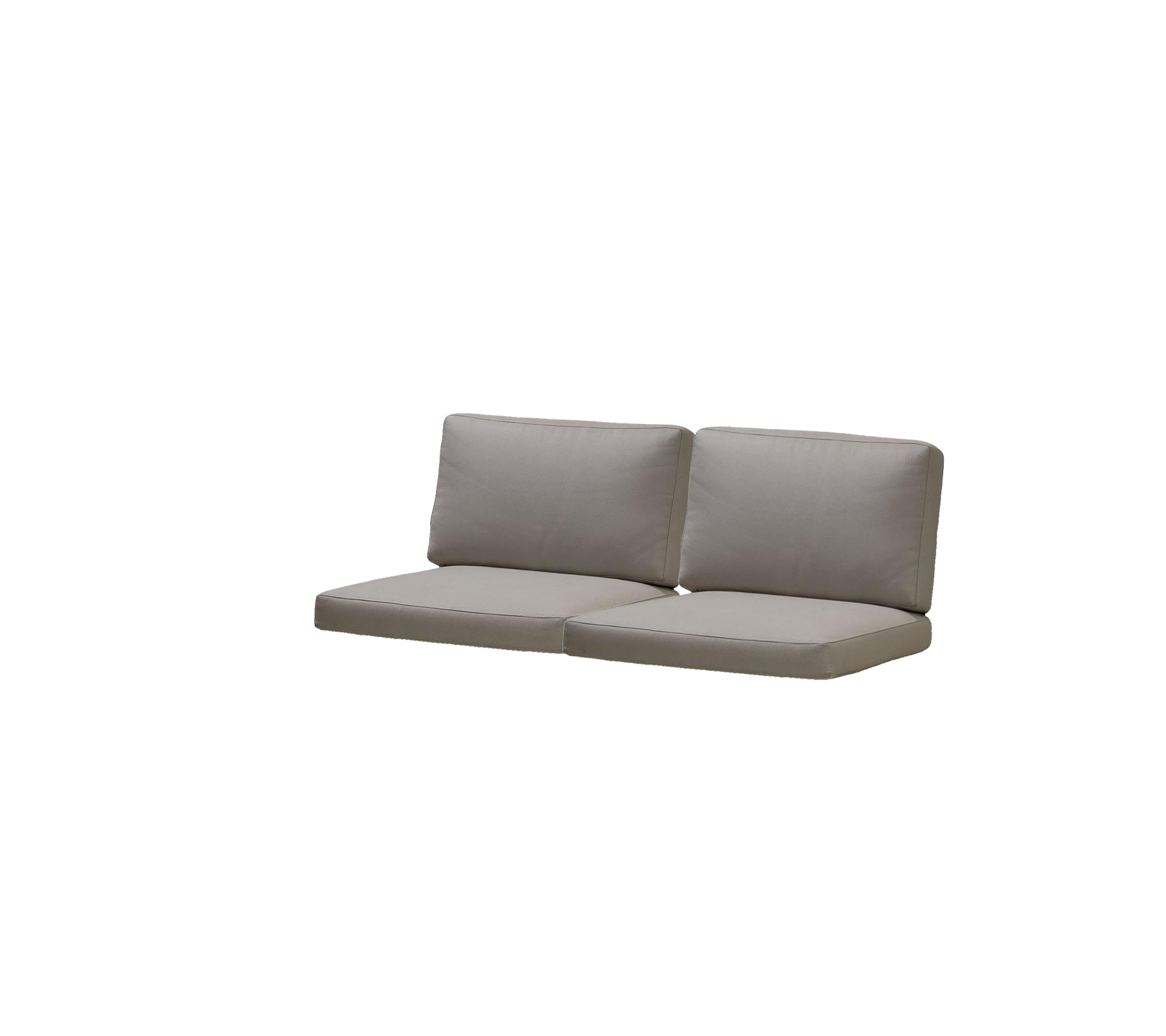 To-delt sofa med polstrede seter og ryggstøtte i en nøytral grå farge, designet for komfort og stil.